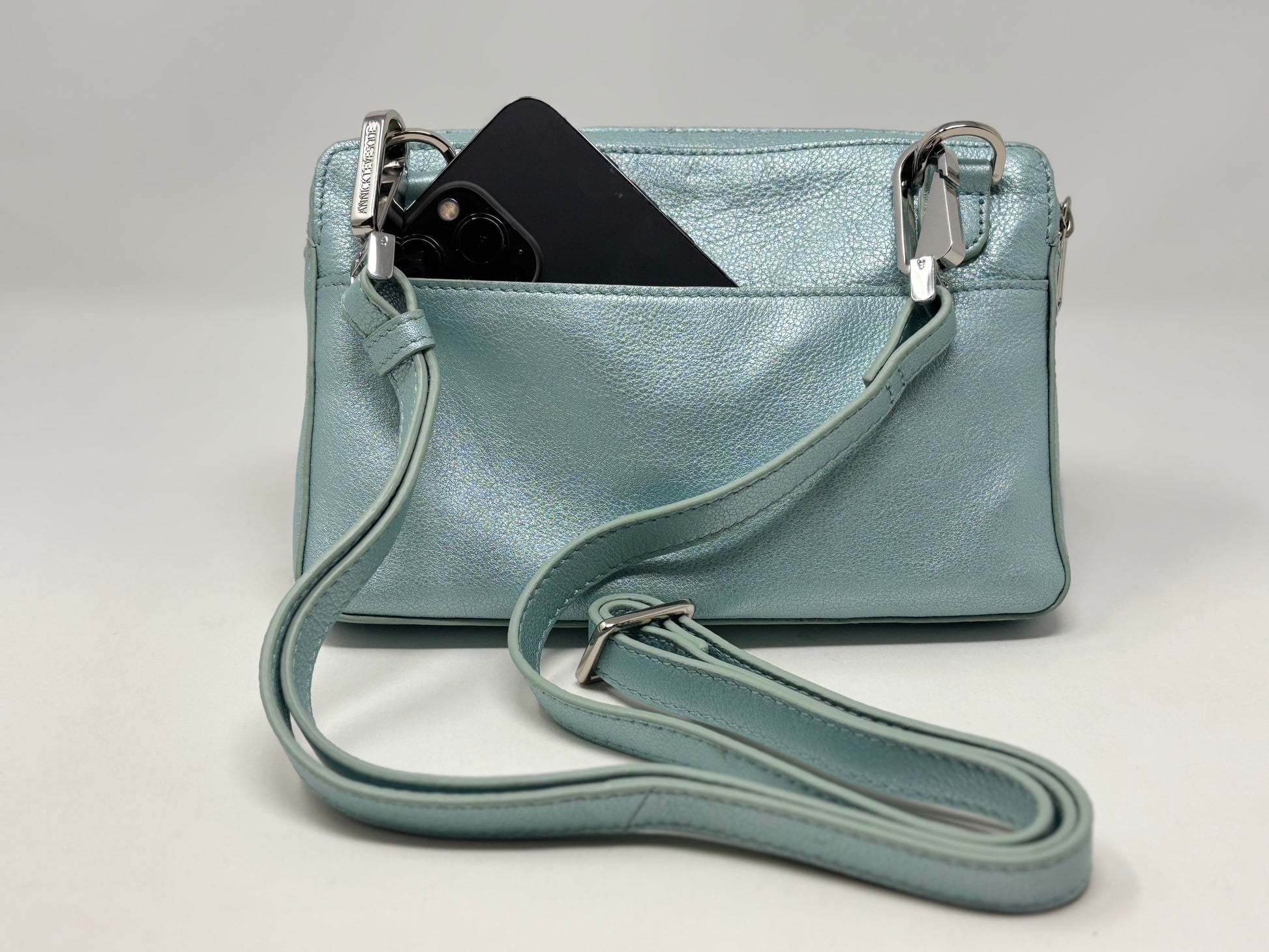 Petit sac bandoulière en Cuir Bleu céleste, Annie