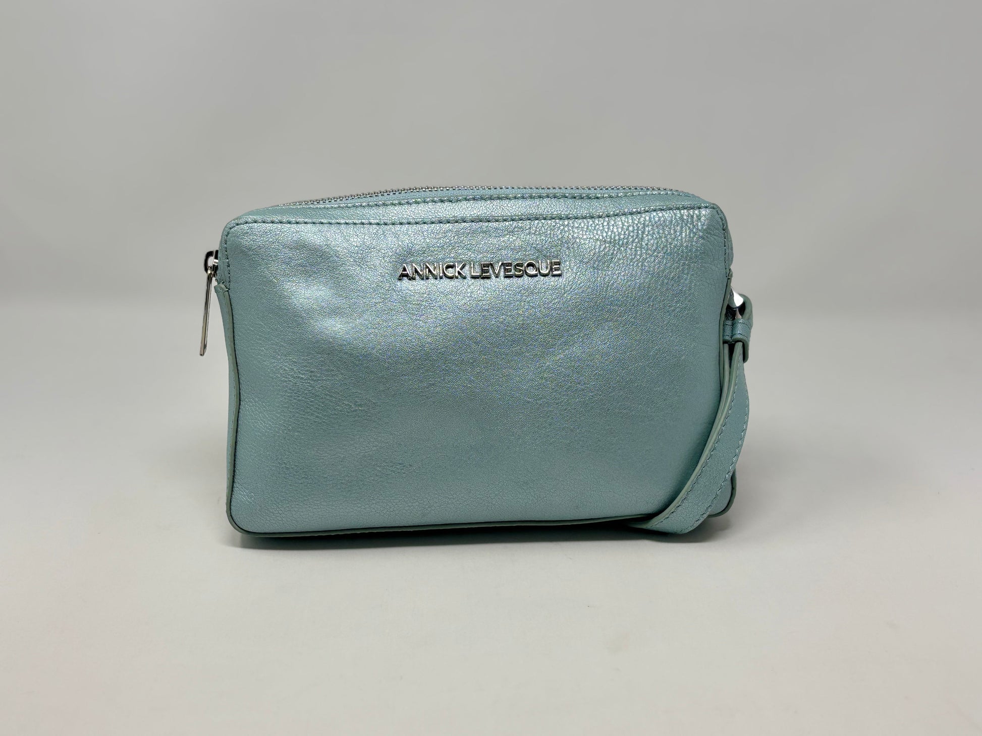 Petit sac bandoulière en Cuir Bleu céleste, Annie