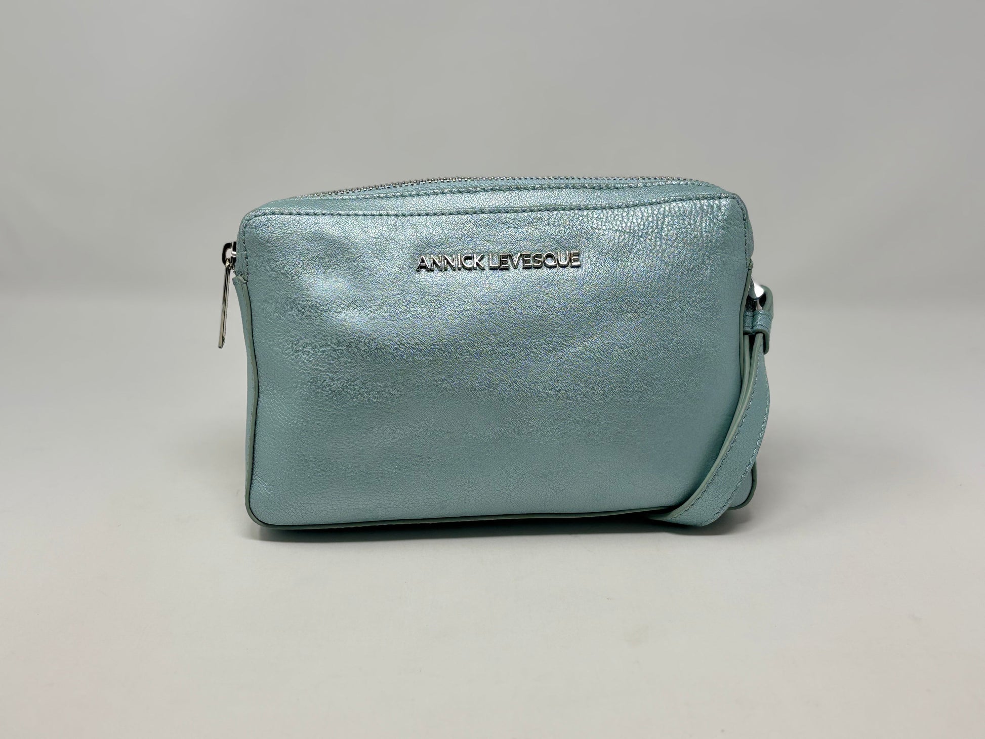 Petit sac bandoulière en Cuir Bleu céleste, Annie