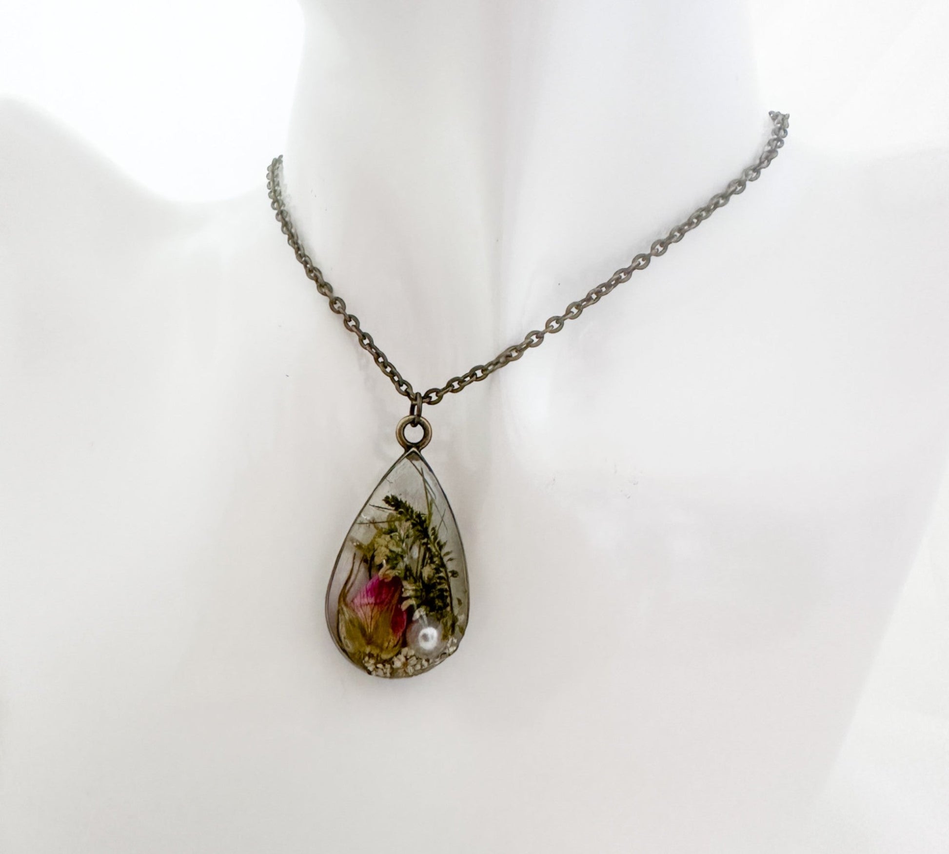 Birth Month Teardrop Pendant -  Custom Order Real Pressed Flower Jewelry