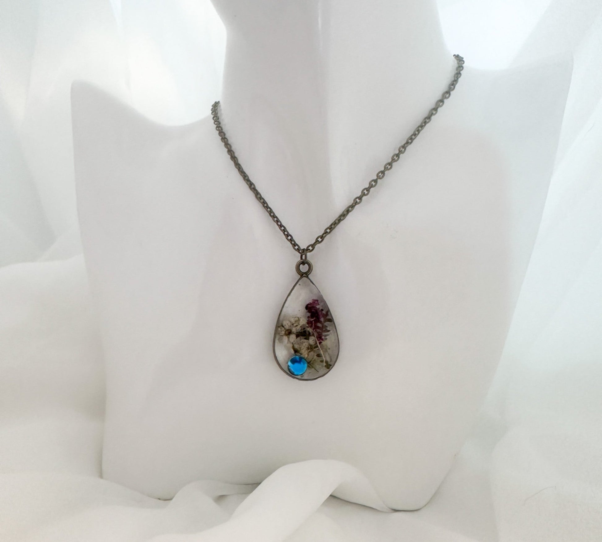 Birth Month Teardrop Pendant -  Custom Order Real Pressed Flower Jewelry