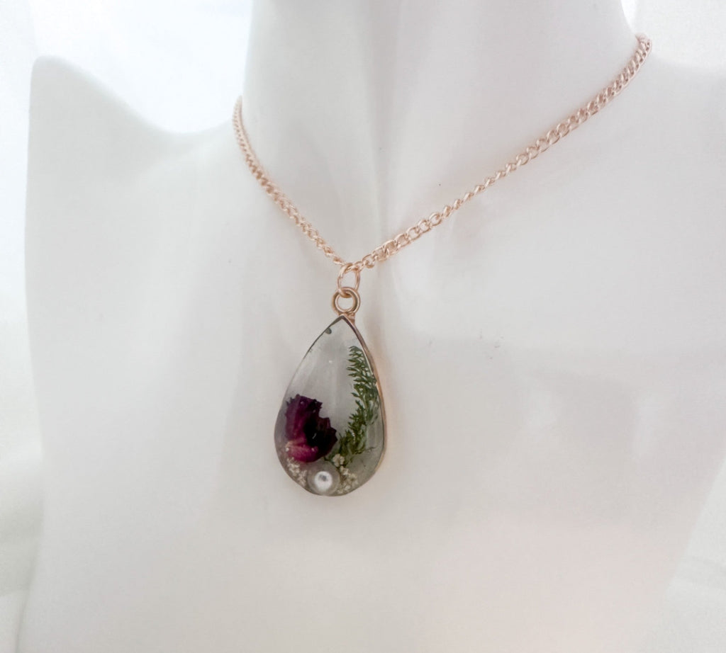 Birth Month Teardrop Pendant -  Custom Order Real Pressed Flower Jewelry