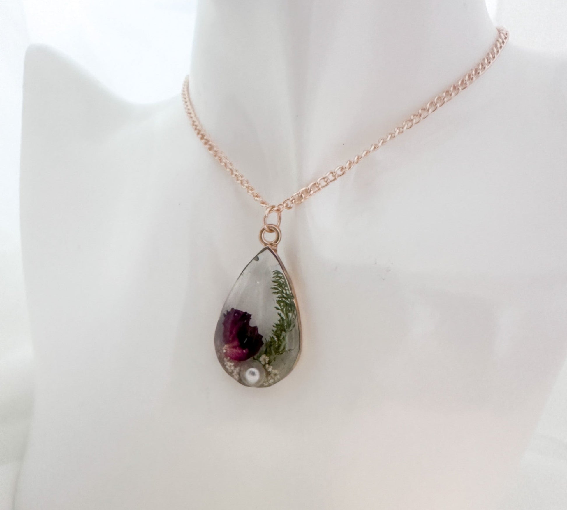 Birth Month Teardrop Pendant -  Custom Order Real Pressed Flower Jewelry