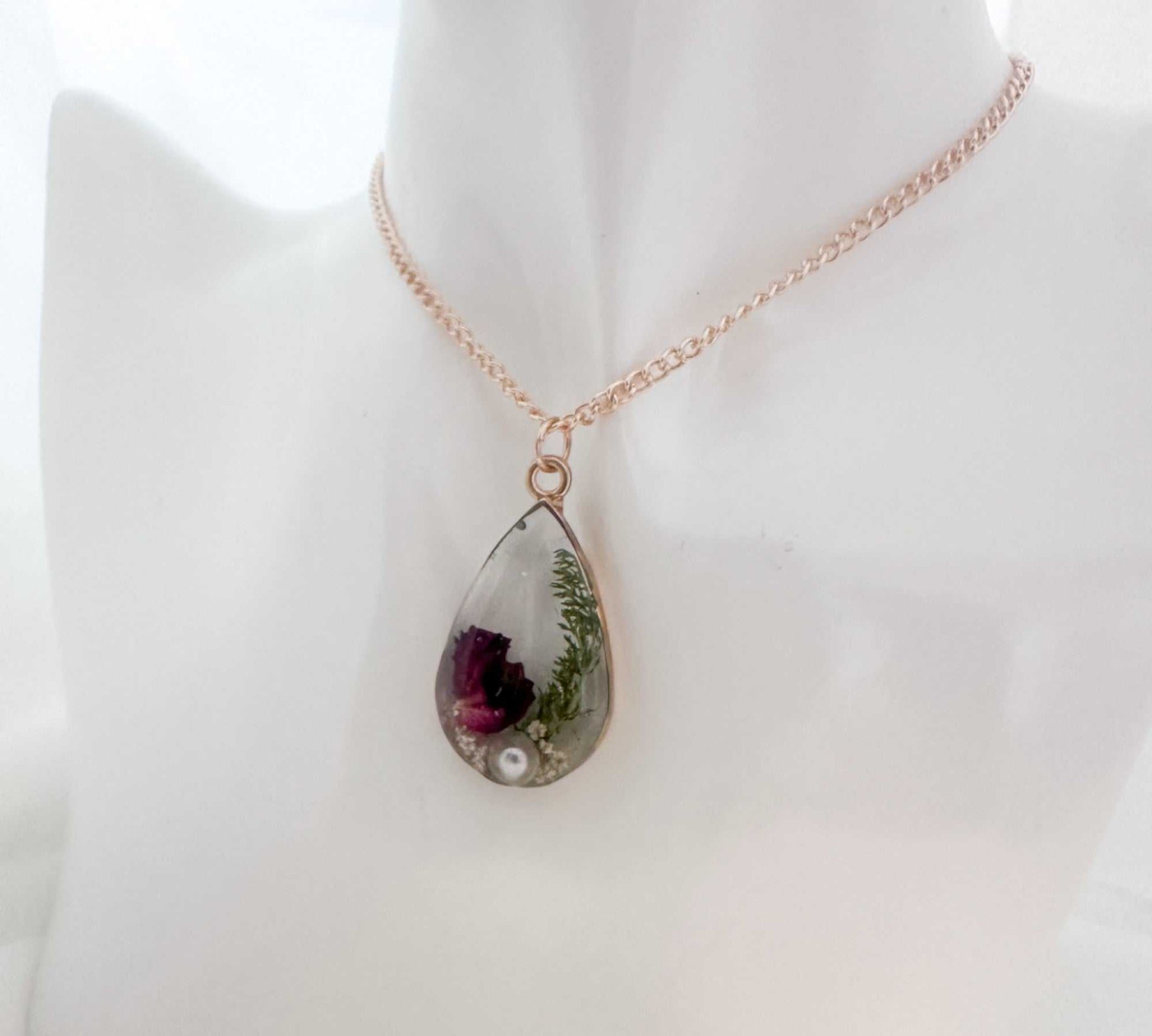 Birth Month Teardrop Pendant -  Custom Order Real Pressed Flower Jewelry