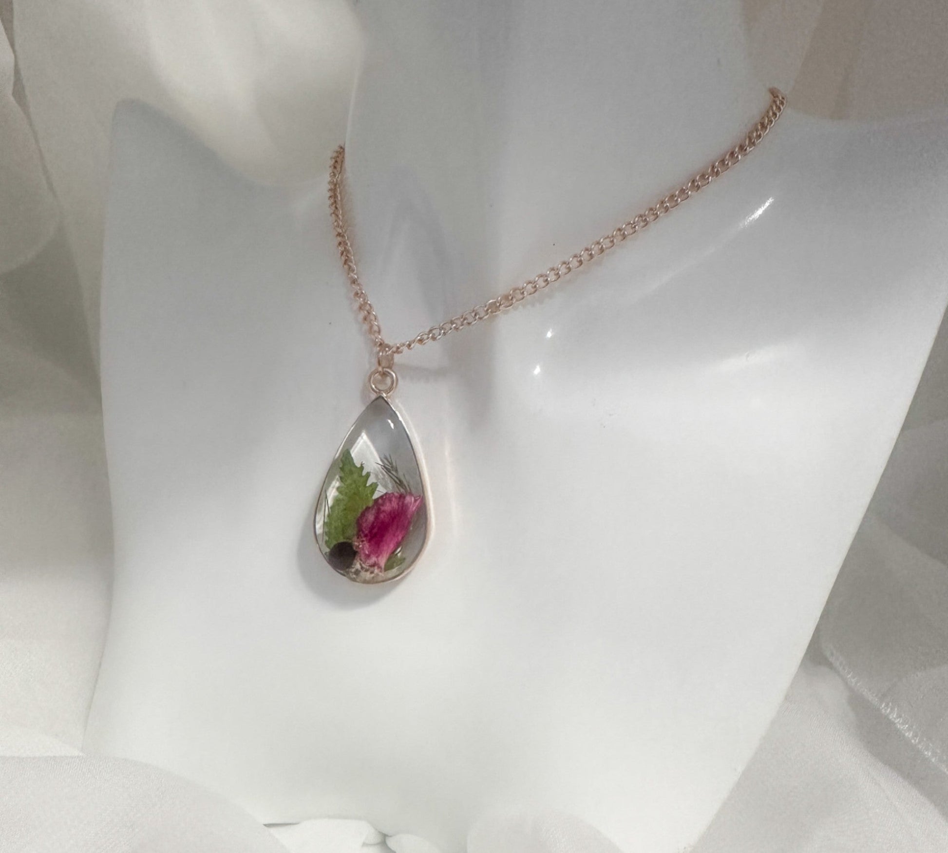 Birth Month Teardrop Pendant -  Custom Order Real Pressed Flower Jewelry