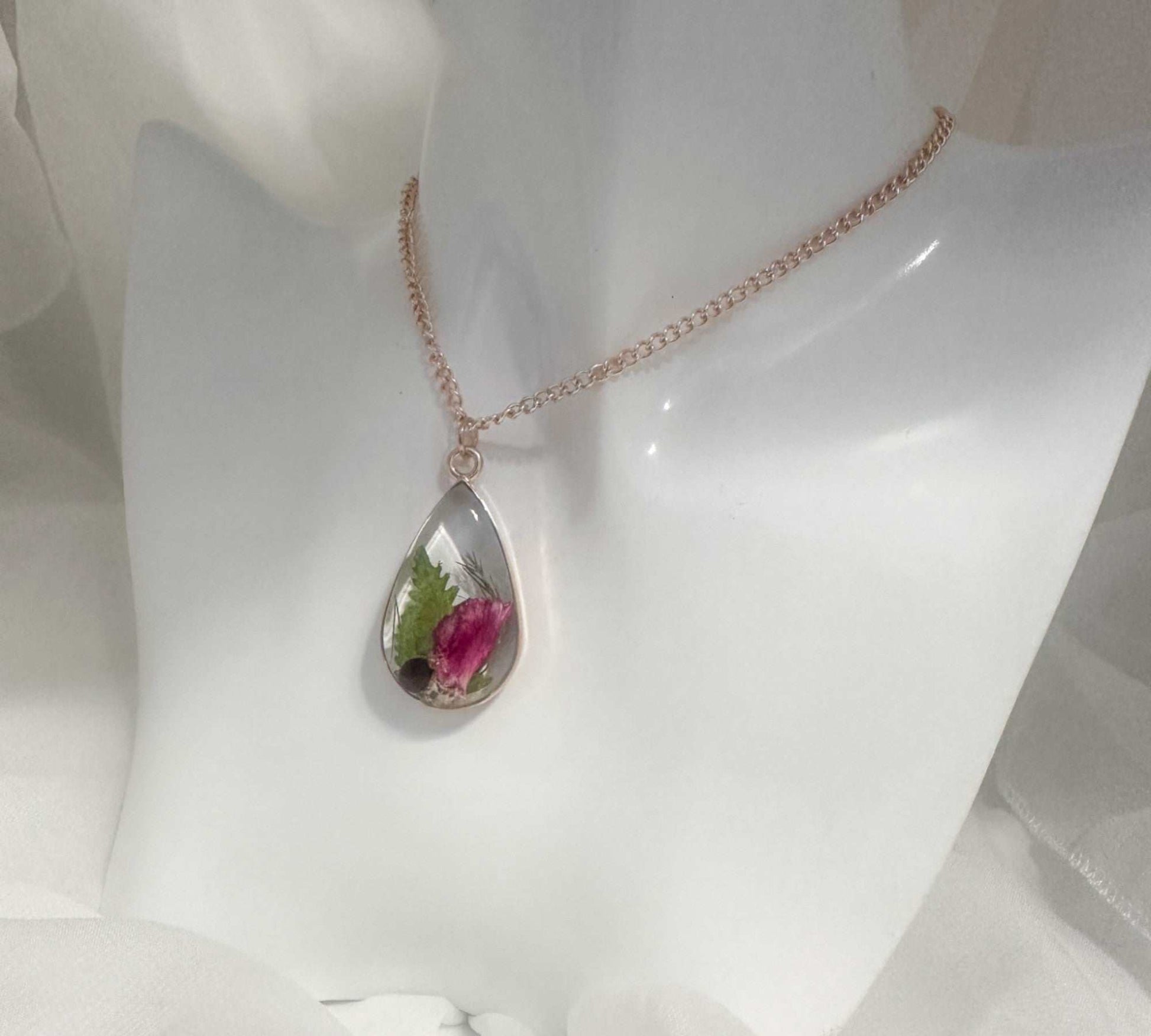 Birth Month Teardrop Pendant -  Custom Order Real Pressed Flower Jewelry