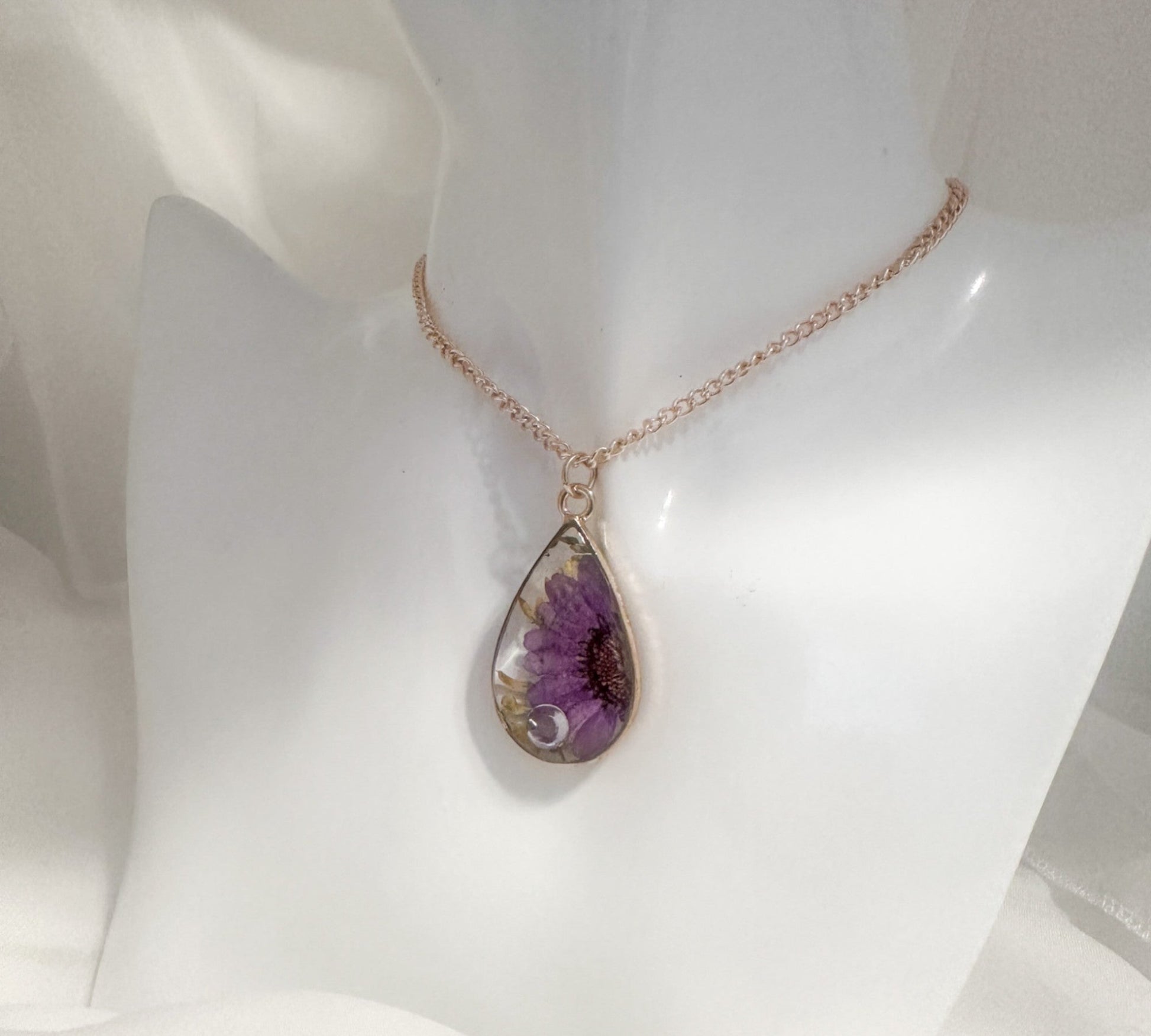 Birth Month Teardrop Pendant -  Custom Order Real Pressed Flower Jewelry