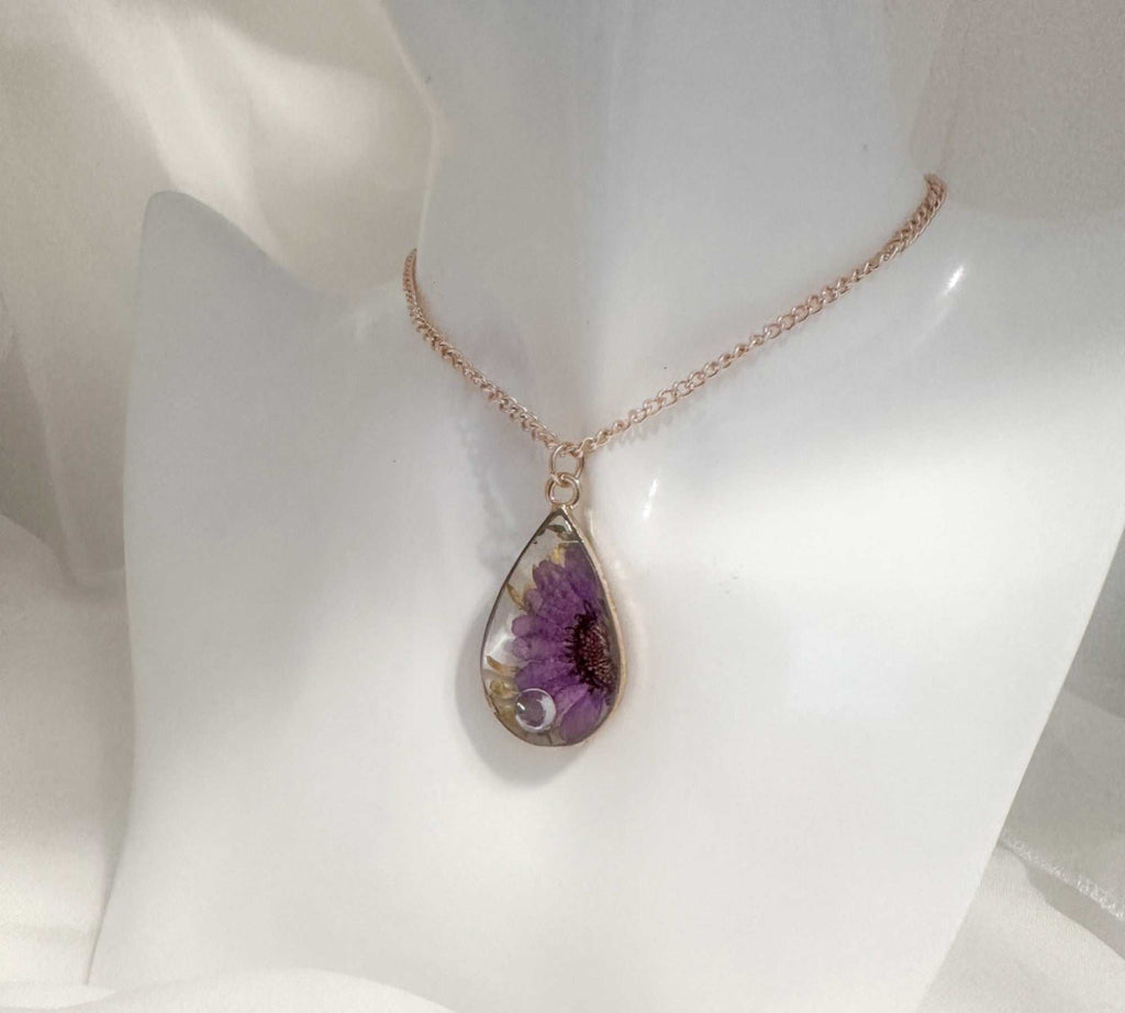 Birth Month Teardrop Pendant -  Custom Order Real Pressed Flower Jewelry