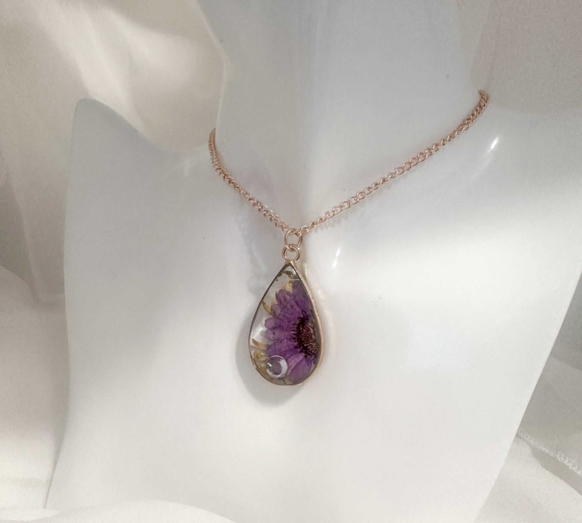 Birth Month Teardrop Pendant -  Custom Order Real Pressed Flower Jewelry