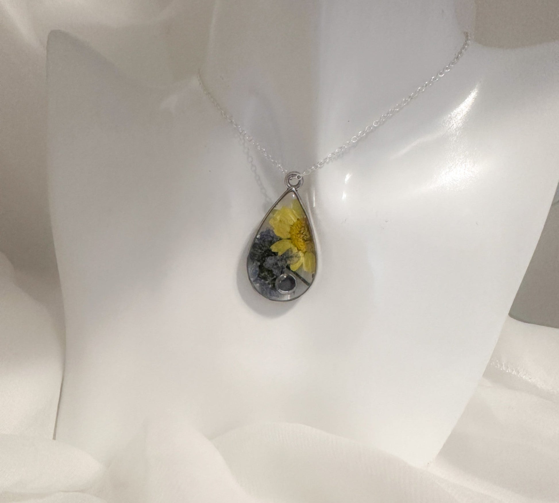 Birth Month Teardrop Pendant -  Custom Order Real Pressed Flower Jewelry