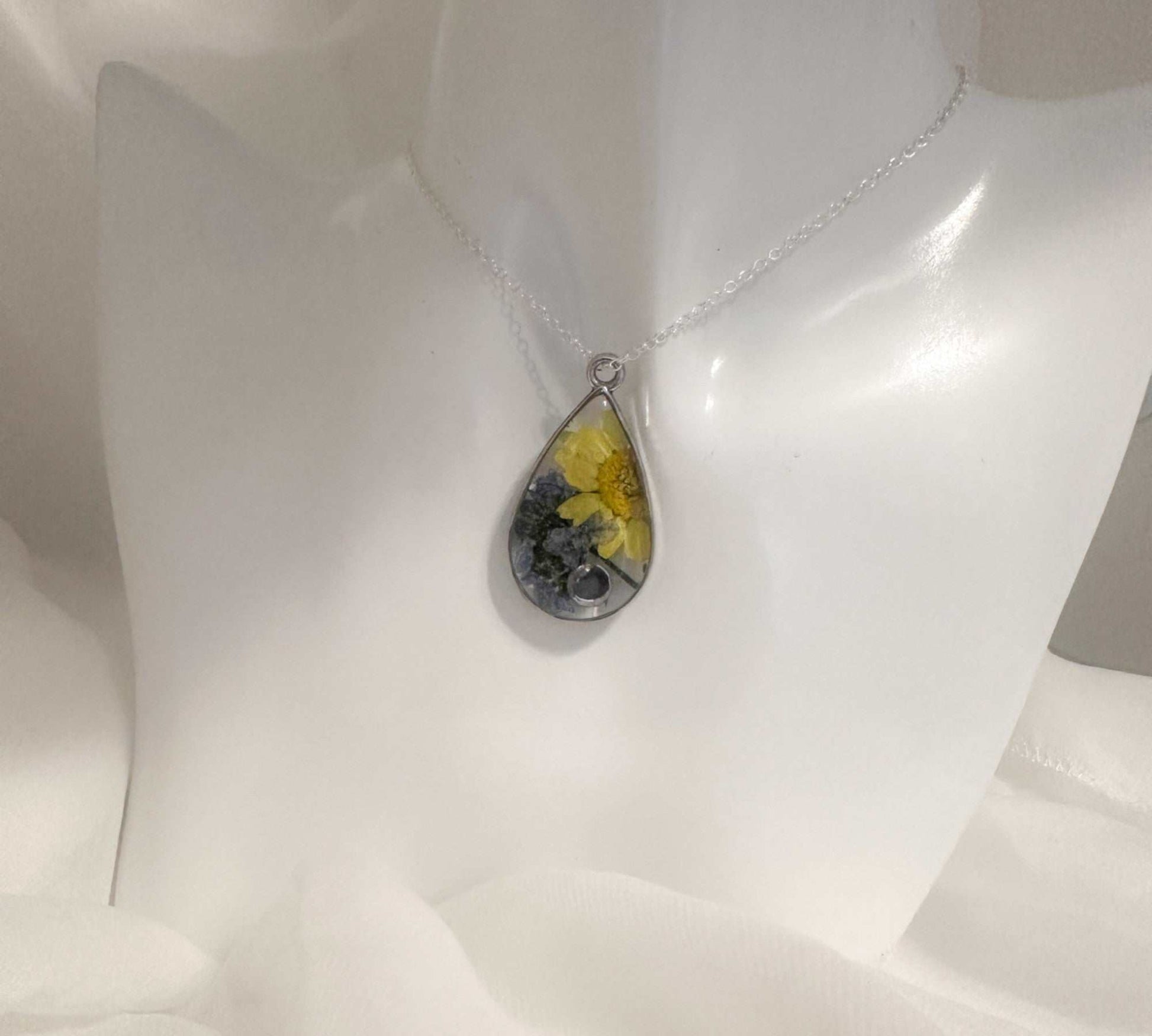 Birth Month Teardrop Pendant -  Custom Order Real Pressed Flower Jewelry