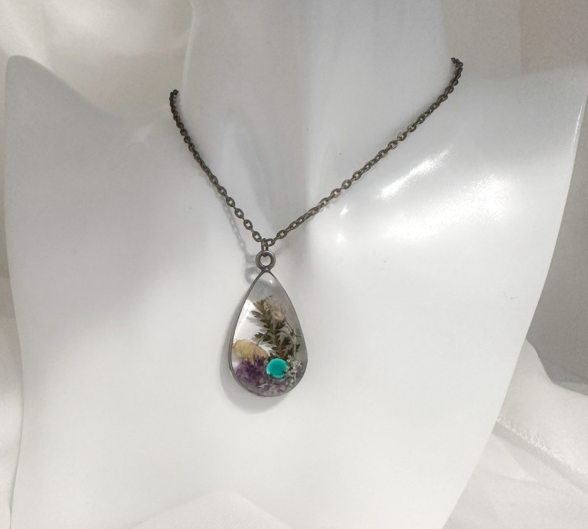 Birth Month Teardrop Pendant -  Custom Order Real Pressed Flower Jewelry