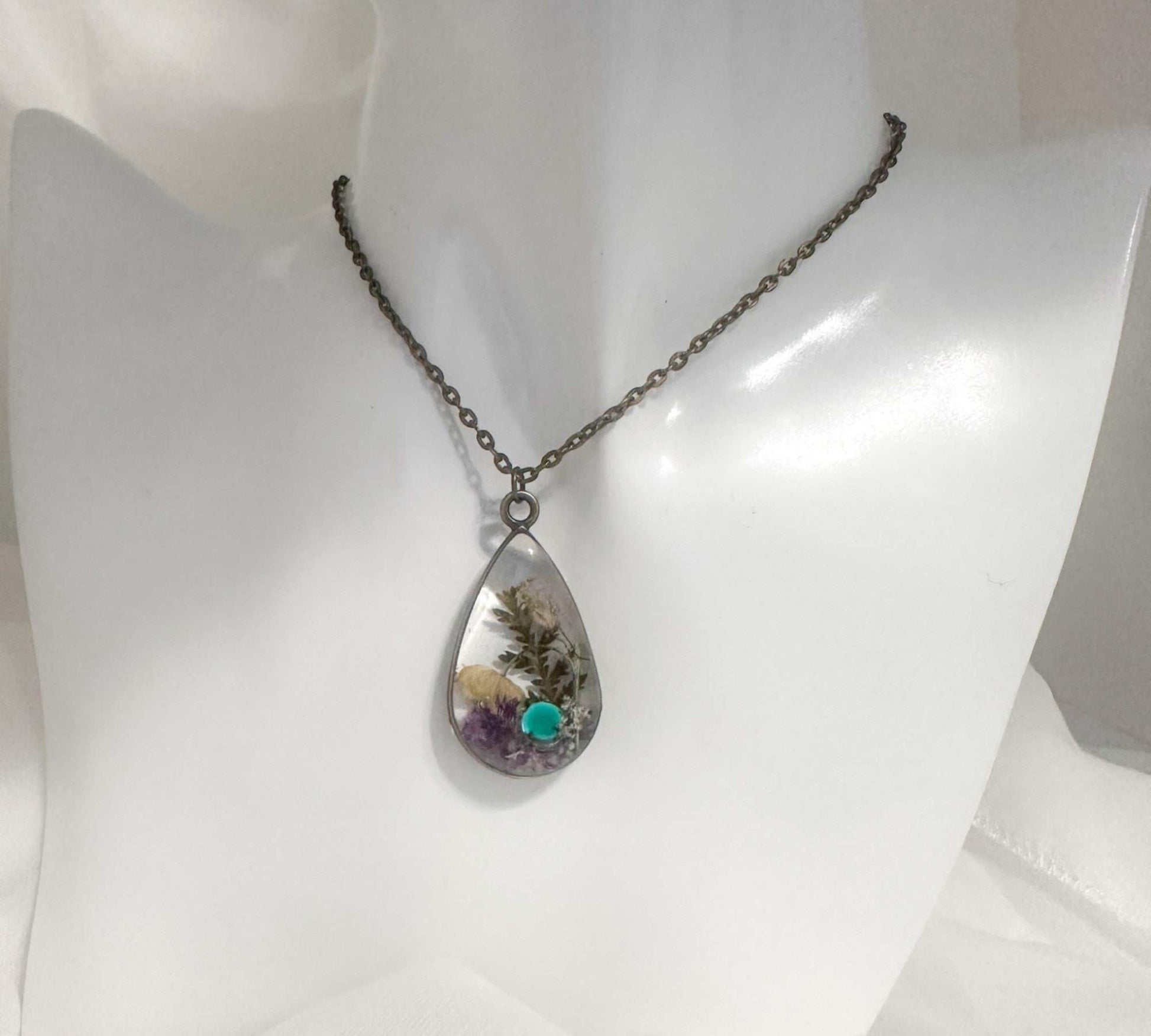 Birth Month Teardrop Pendant -  Custom Order Real Pressed Flower Jewelry
