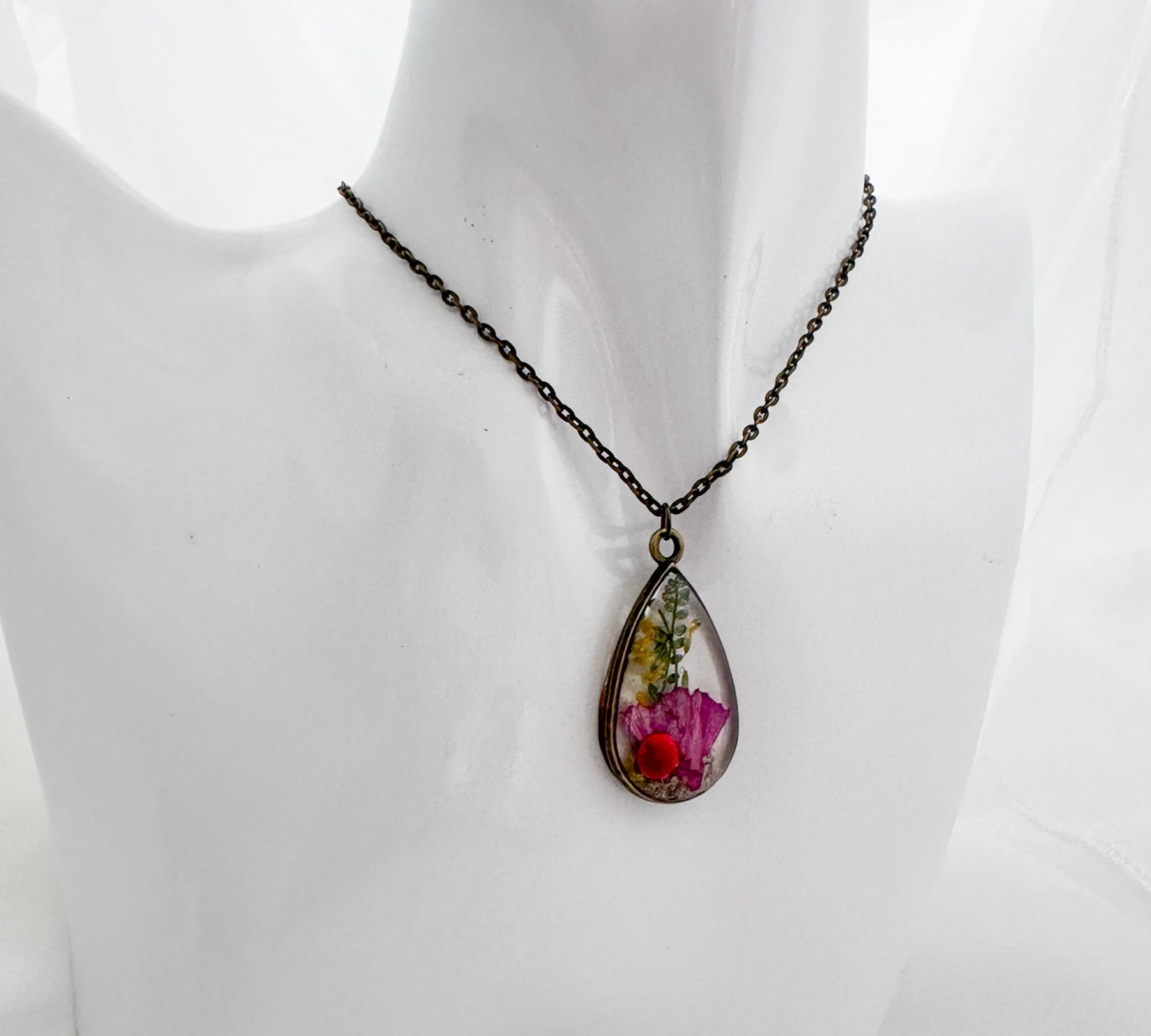 Birth Month Teardrop Pendant -  Custom Order Real Pressed Flower Jewelry