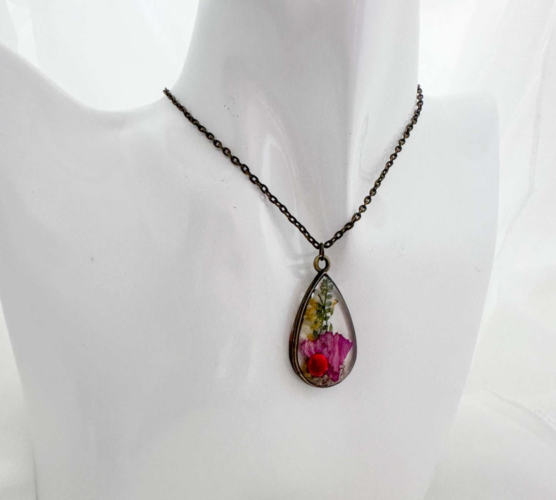 Birth Month Teardrop Pendant -  Custom Order Real Pressed Flower Jewelry