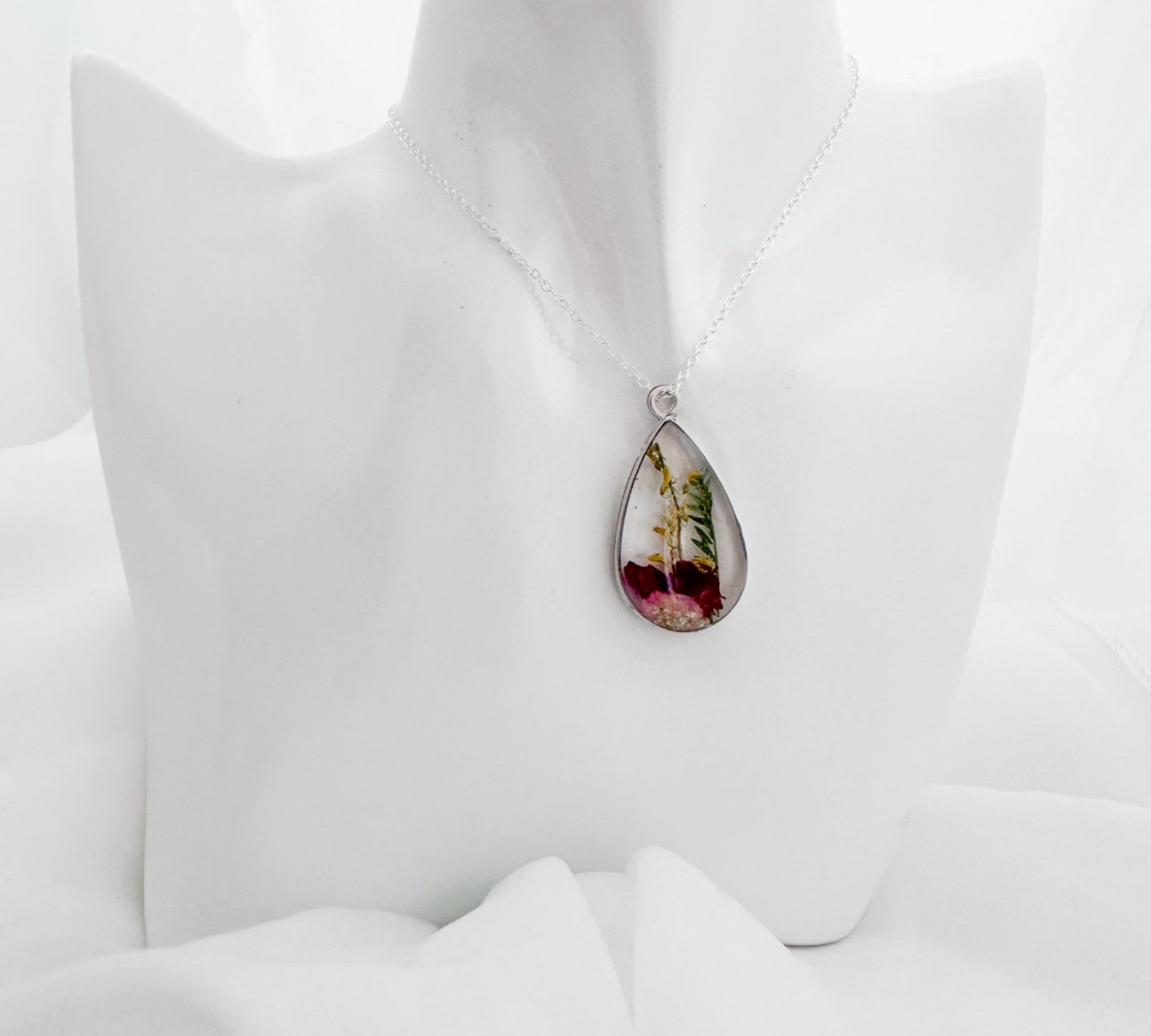 Birth Month Teardrop Pendant -  Custom Order Real Pressed Flower Jewelry