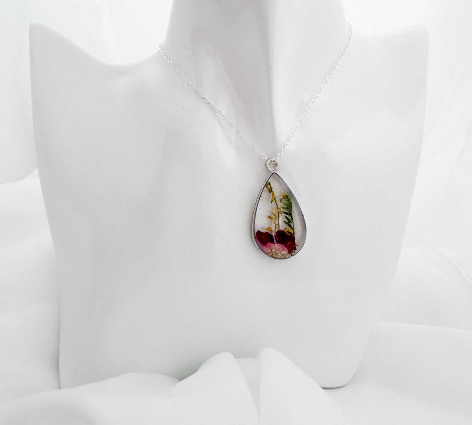 Birth Month Teardrop Pendant -  Custom Order Real Pressed Flower Jewelry