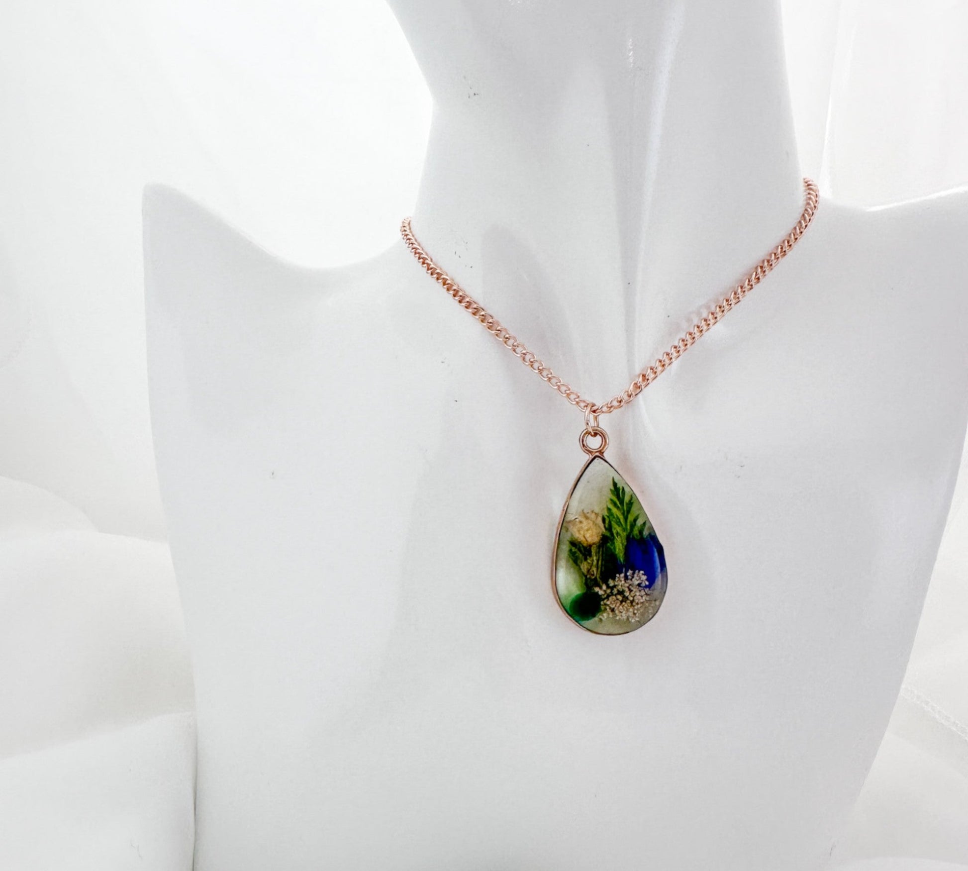 Birth Month Teardrop Pendant -  Custom Order Real Pressed Flower Jewelry