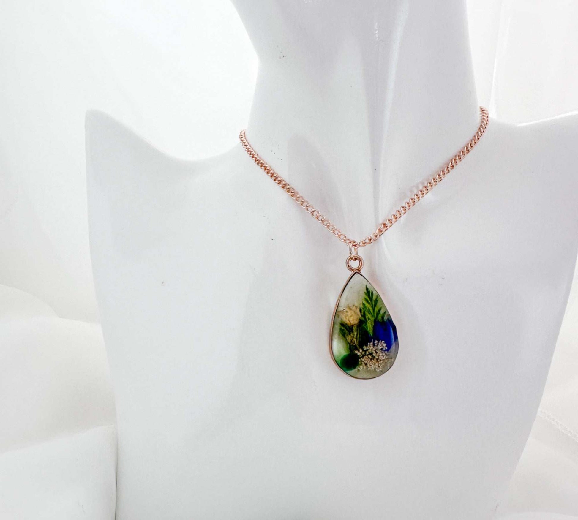 Birth Month Teardrop Pendant -  Custom Order Real Pressed Flower Jewelry