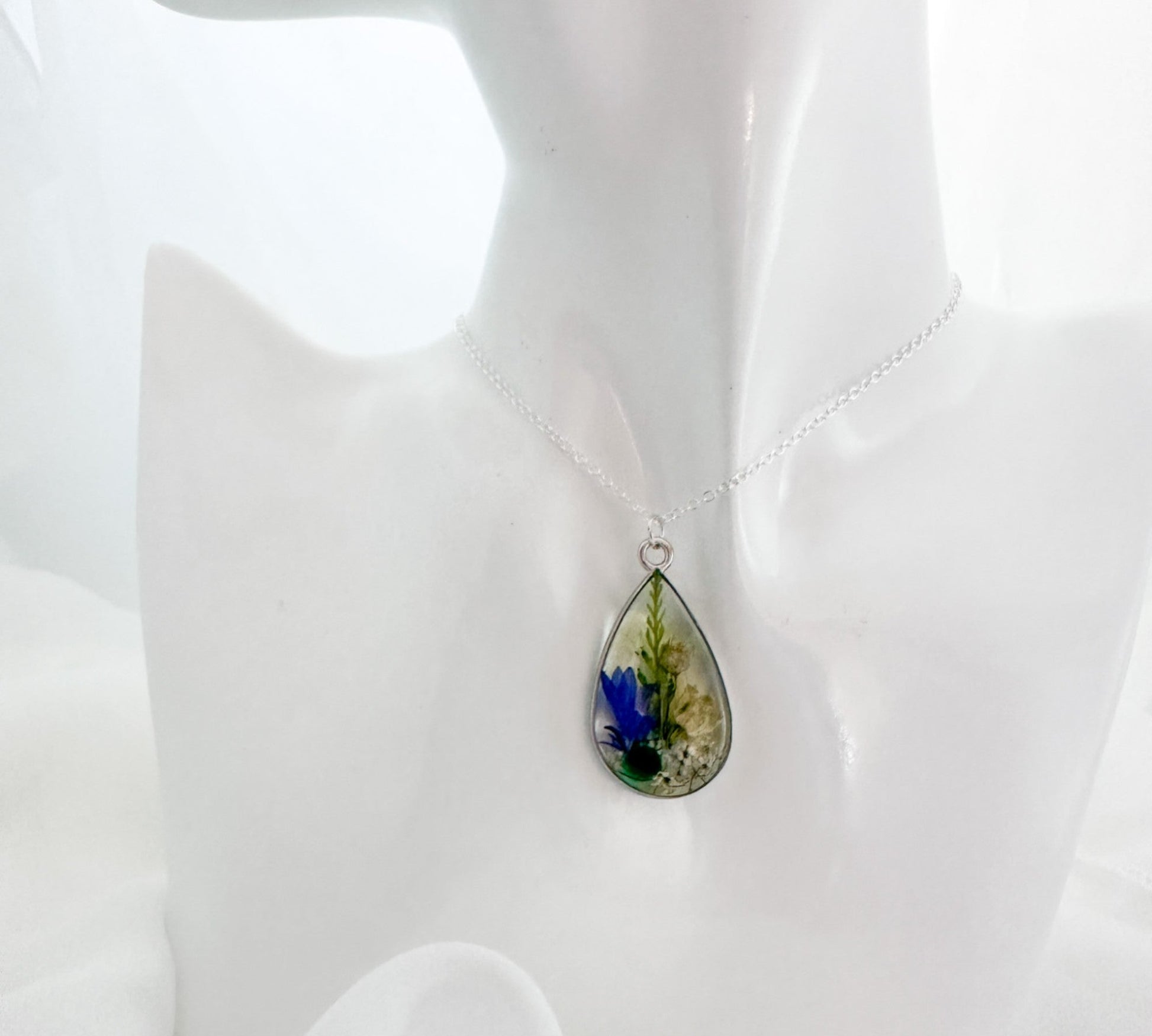 Birth Month Teardrop Pendant -  Custom Order Real Pressed Flower Jewelry