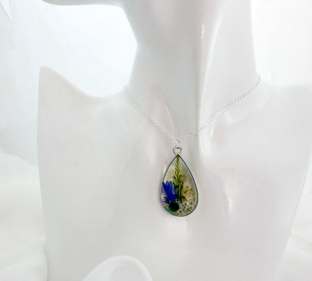 Birth Month Teardrop Pendant -  Custom Order Real Pressed Flower Jewelry