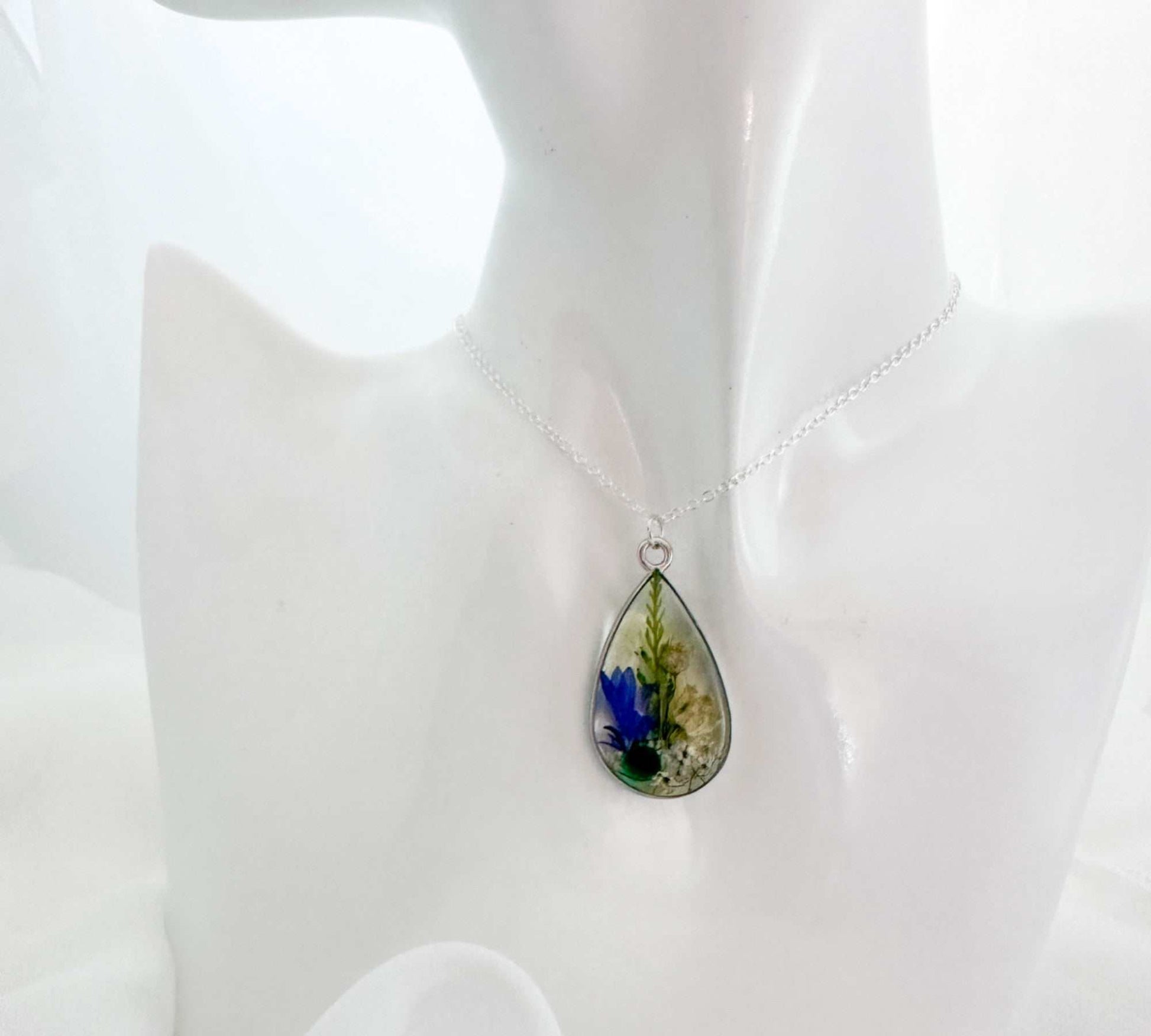 Birth Month Teardrop Pendant -  Custom Order Real Pressed Flower Jewelry