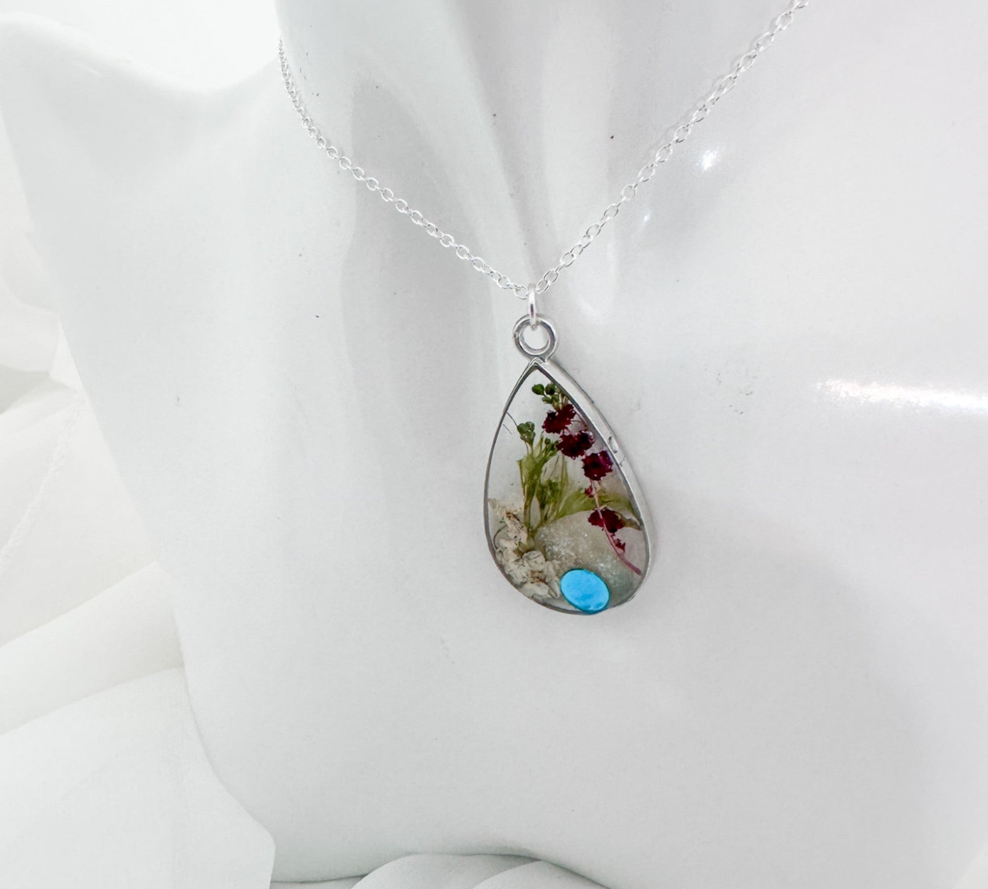 Birth Month Teardrop Pendant -  Custom Order Real Pressed Flower Jewelry