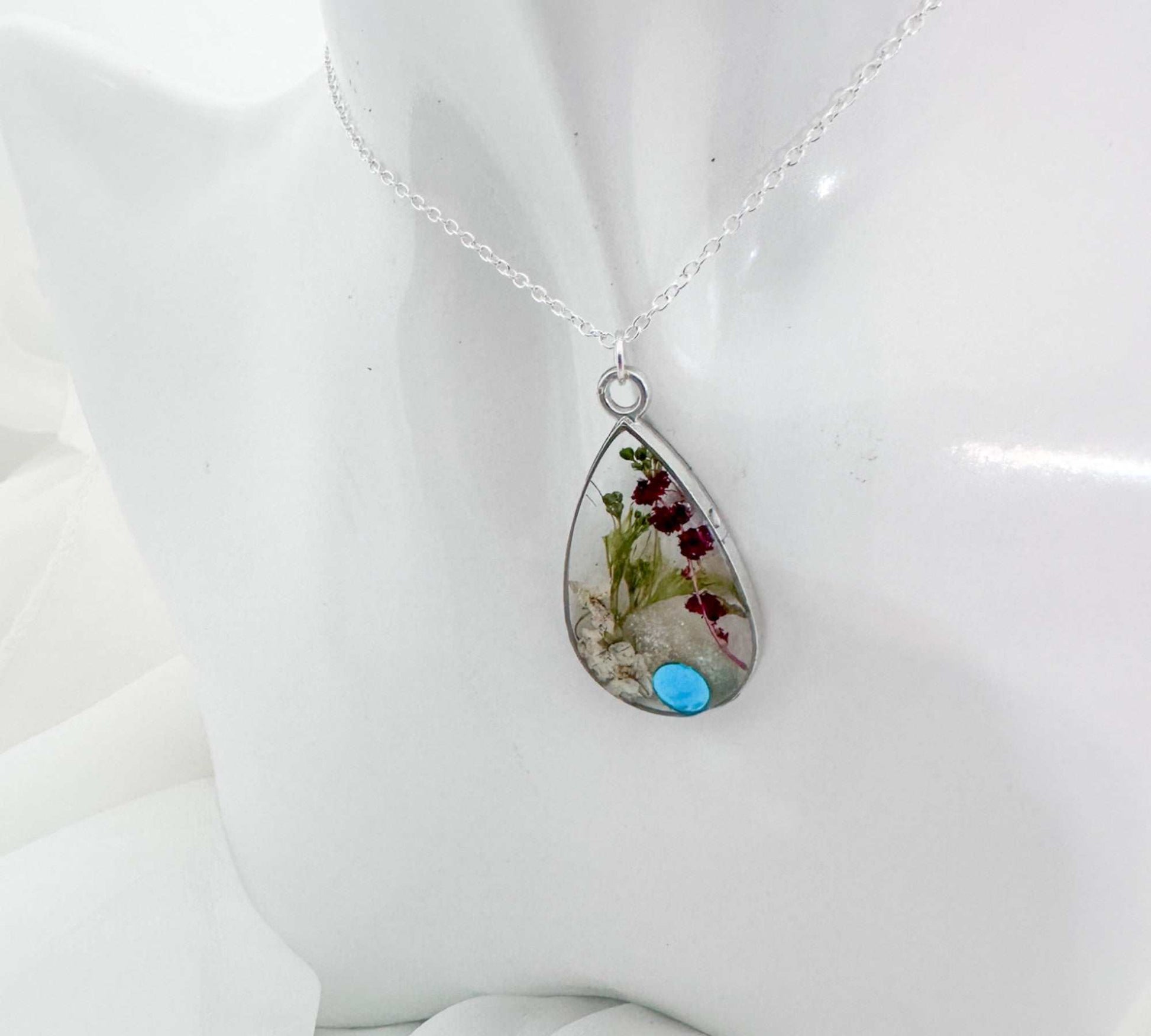 Birth Month Teardrop Pendant -  Custom Order Real Pressed Flower Jewelry