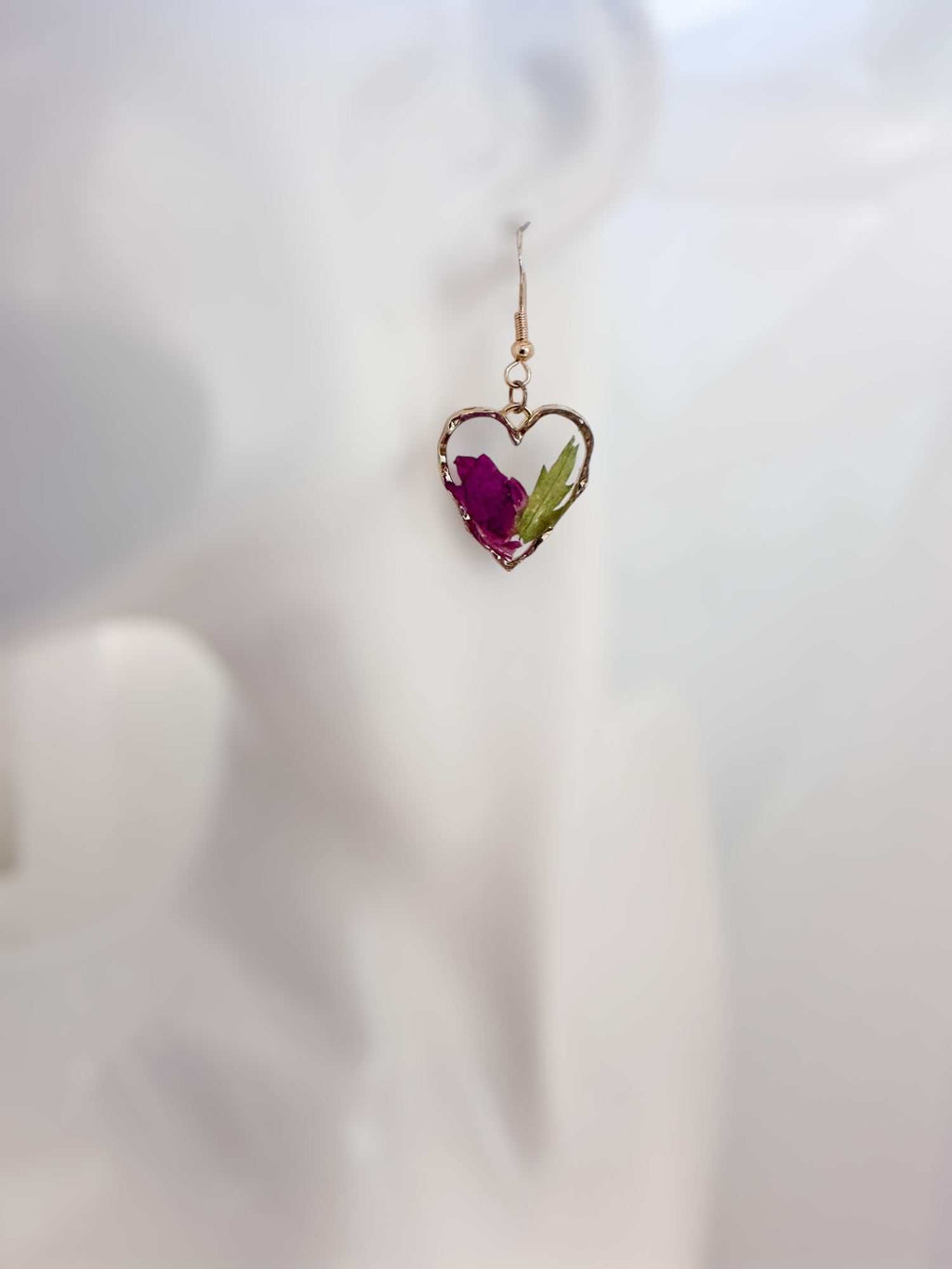 Rose Garden Hearts – Handmade Real Rose Petal & Botanical Earrings