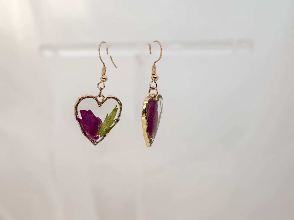 Rose Garden Hearts – Handmade Real Rose Petal & Botanical Earrings
