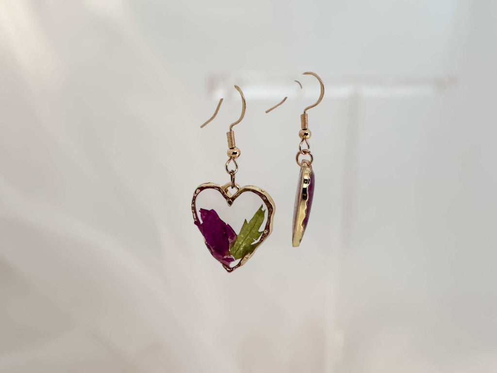 Rose Garden Hearts – Handmade Real Rose Petal & Botanical Earrings