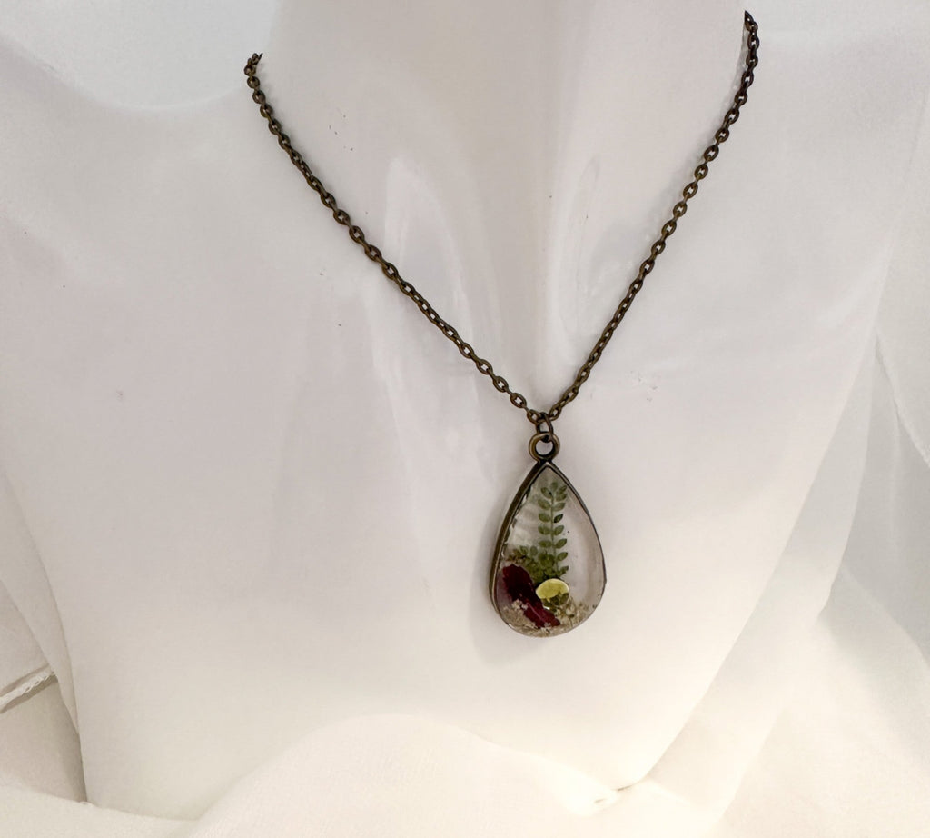 Birth Month Teardrop Pendant -  Custom Order Real Pressed Flower Jewelry