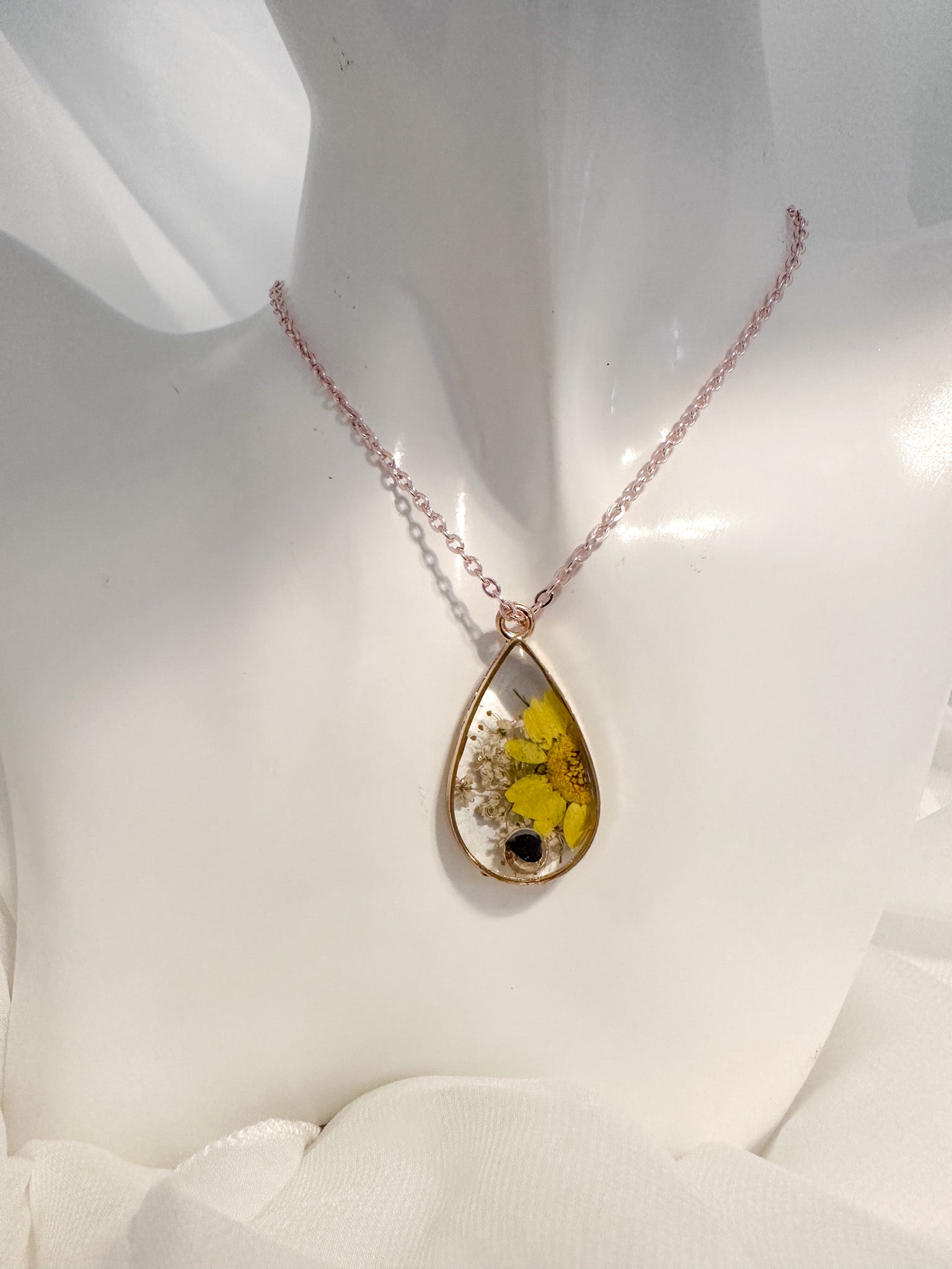 Birth Month Teardrop Pendant -  Custom Order Real Pressed Flower Jewelry
