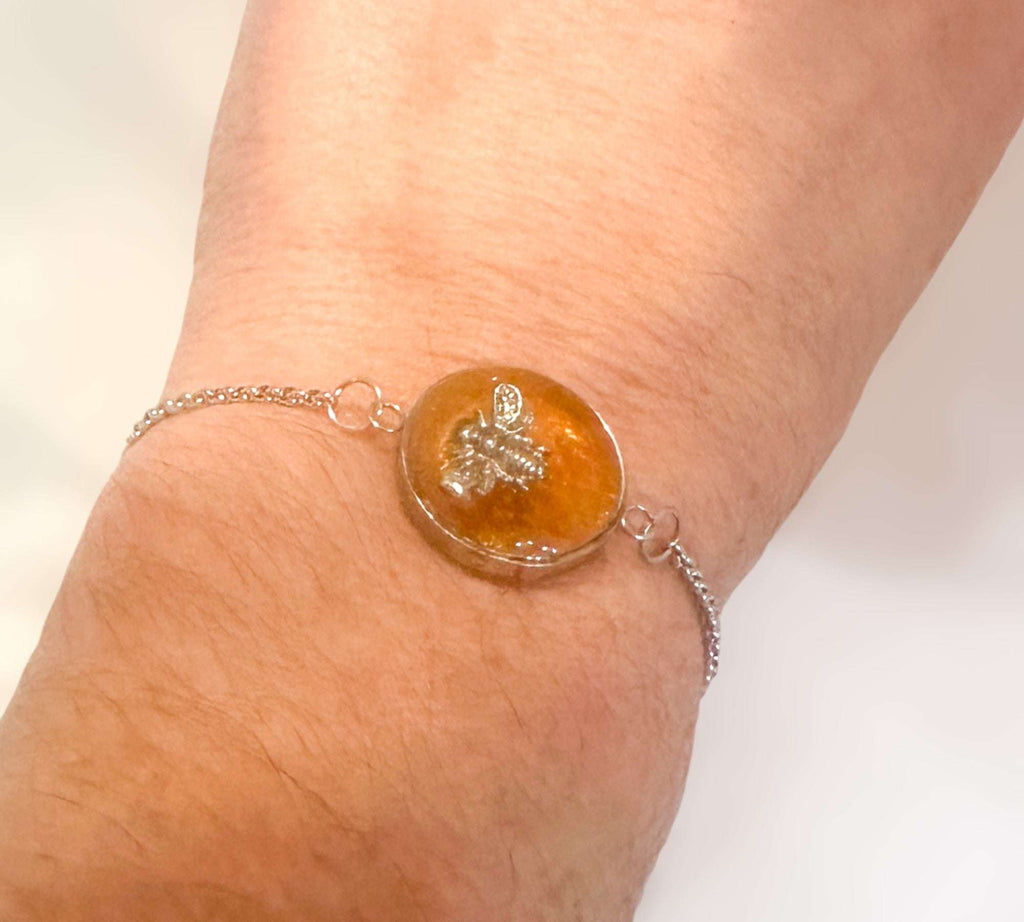 Honey Glow Bracelet - Handmade Silver Bee Themed Honey Bracelet