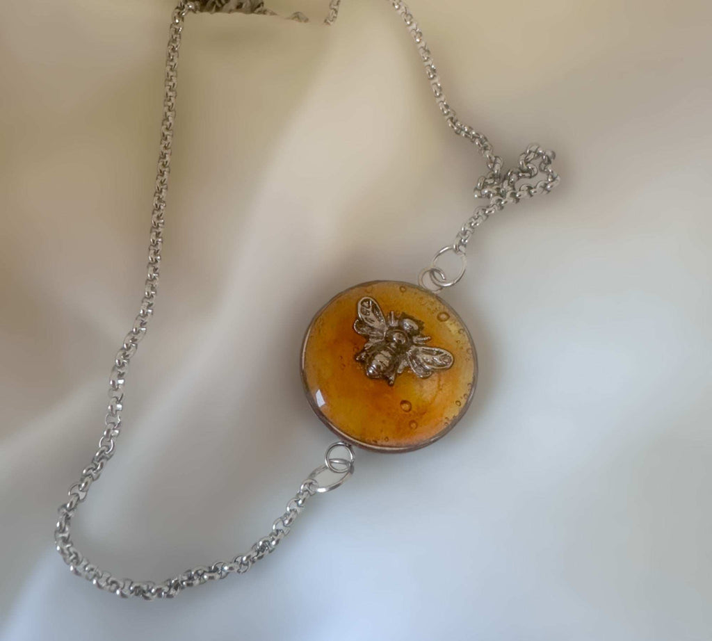 Honey Glow Bracelet - Handmade Silver Bee Themed Honey Bracelet