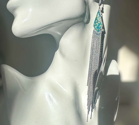 Blooming Tassel Long Chain Dangle Earrings - Handmade Pressed Flowers