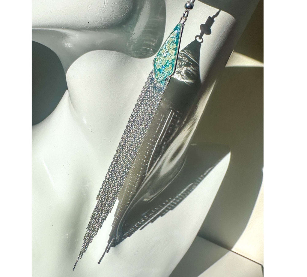 Blooming Tassel Long Chain Dangle Earrings - Handmade Pressed Flowers