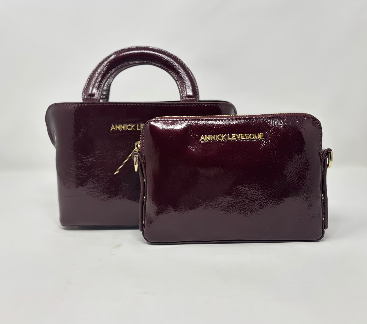 Two-in-One Burgundy Patent Leather Handbag | Clarence