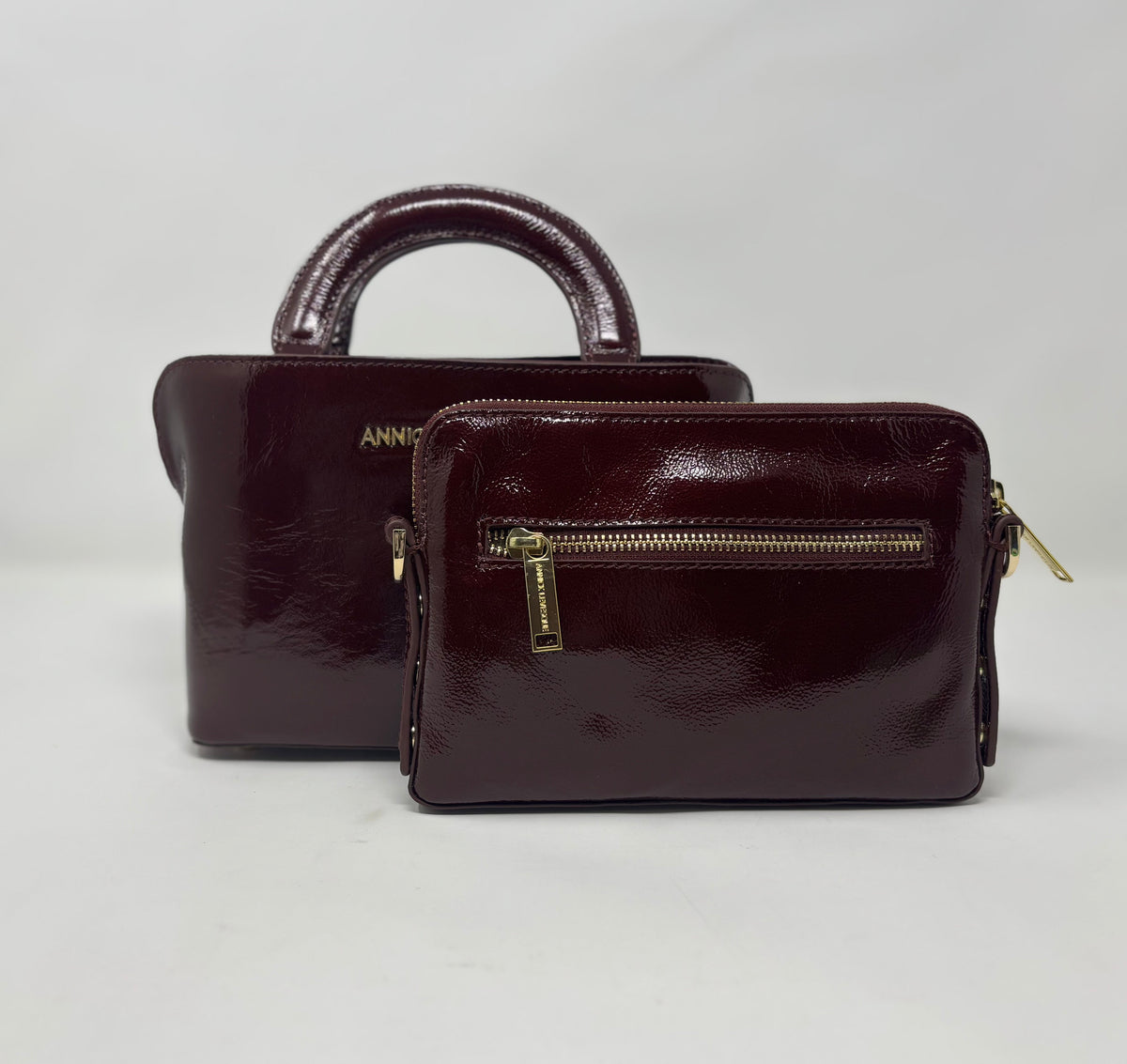 Two-in-One Burgundy Patent Leather Handbag | Clarence