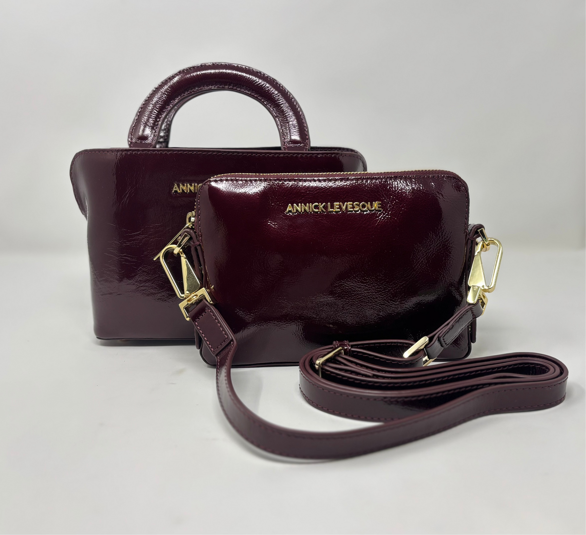 Two-in-One Burgundy Patent Leather Handbag | Clarence