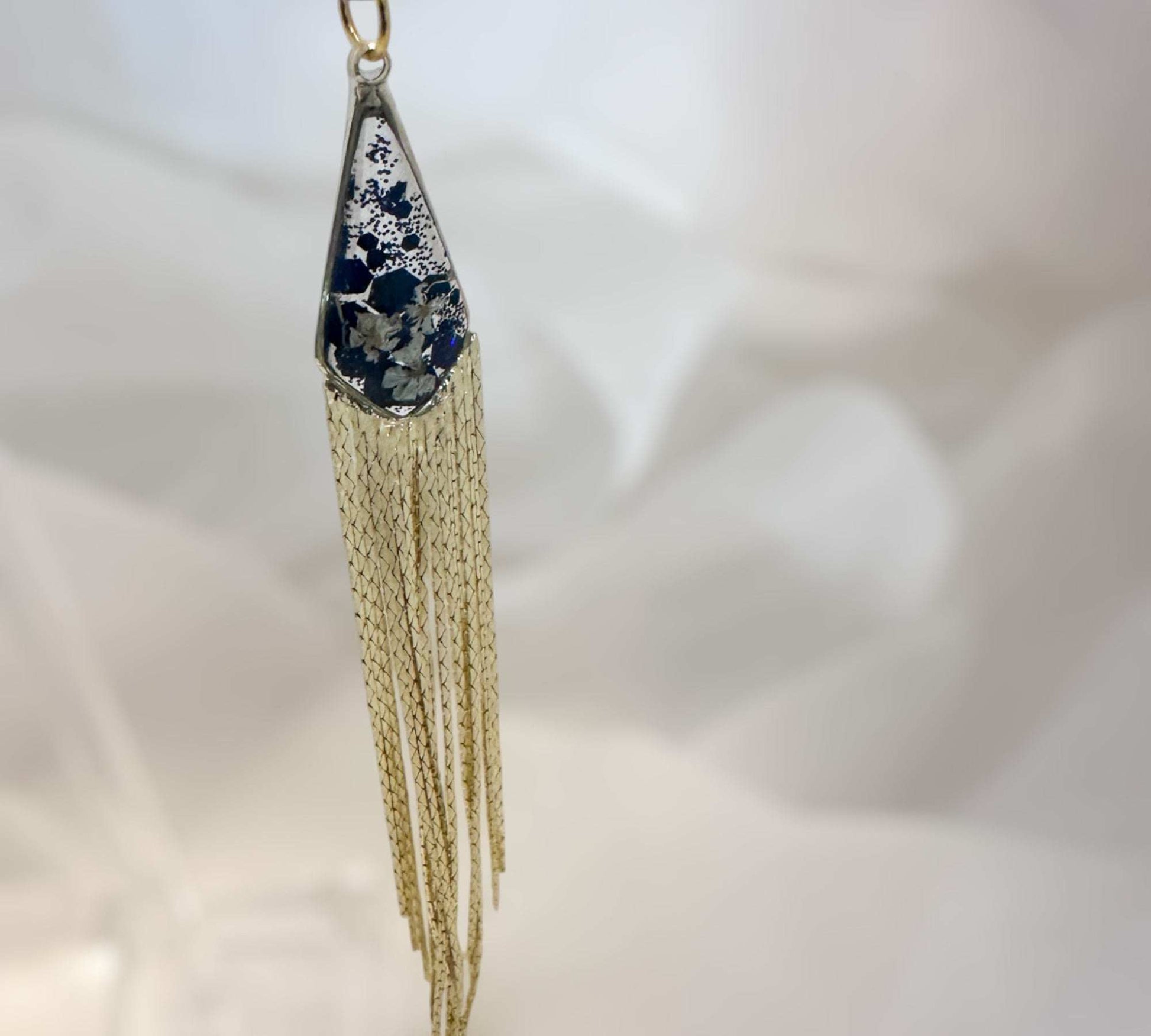 Blooming Tassel Long Chain Dangle Earrings - Handmade Pressed Flowers