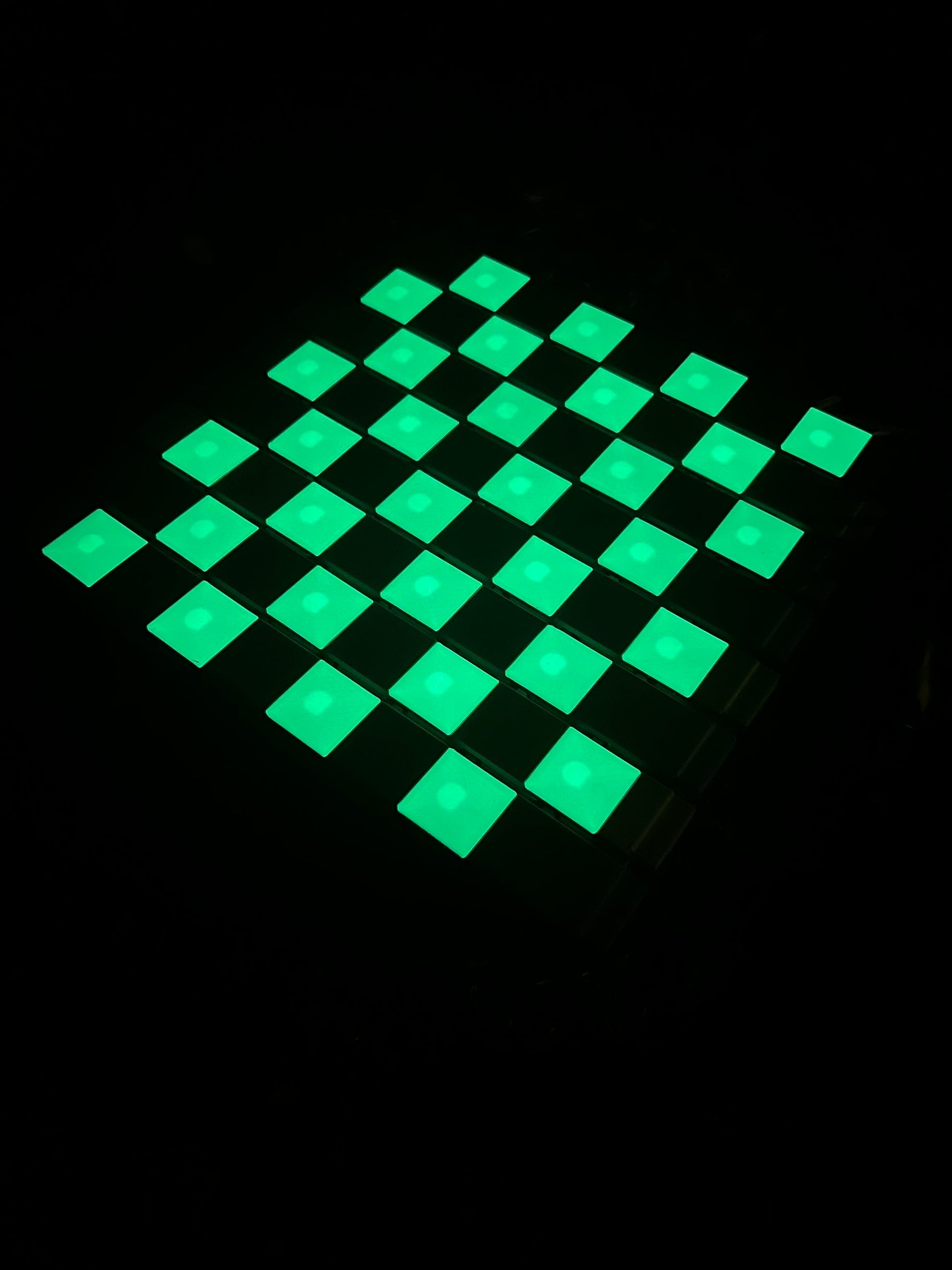 Wood Log Chess Board with Mushroom Chess Set Pieces and Acorn Checkers: Glow in the Dark portable chess game