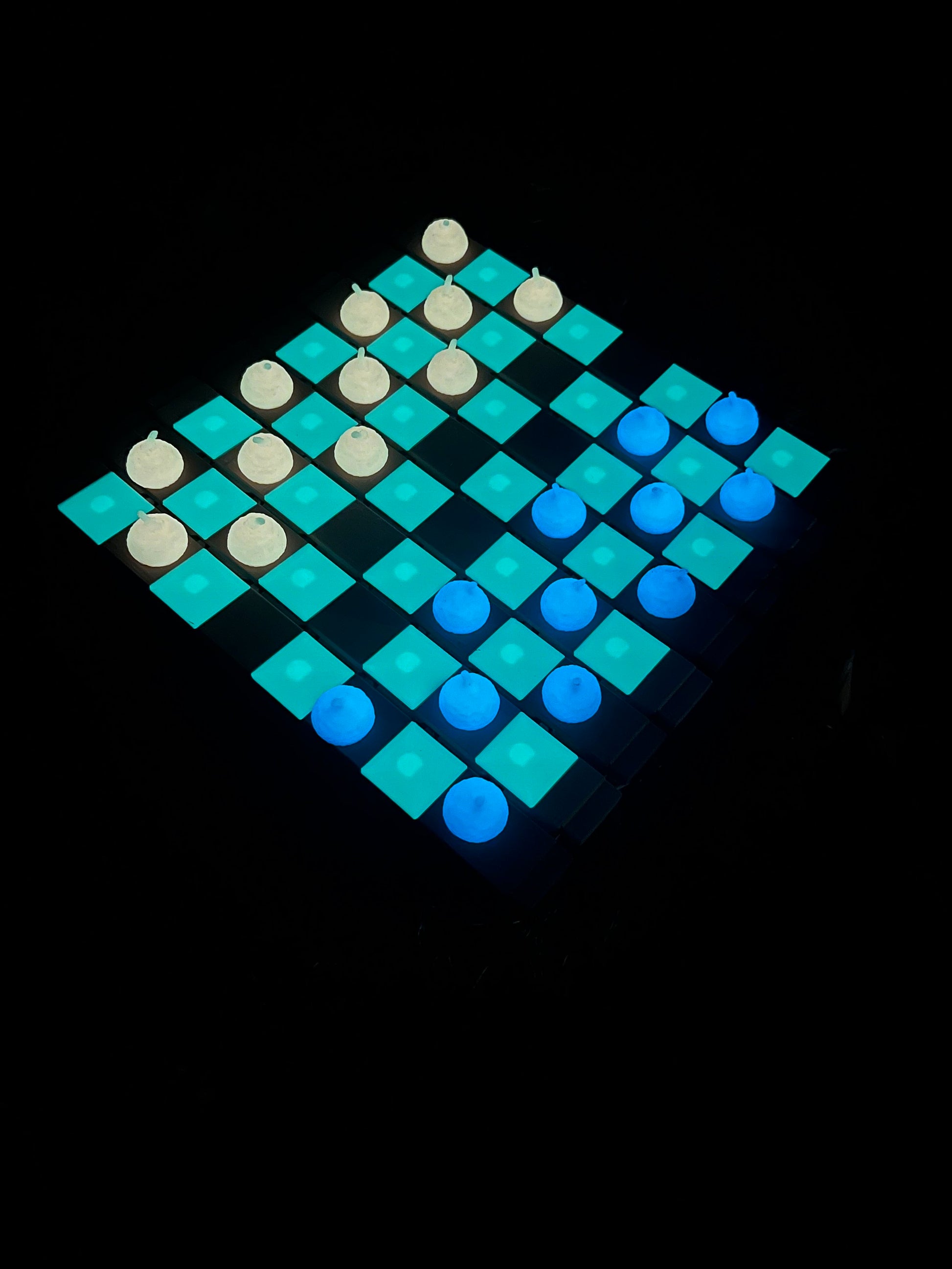 Wood Log Chess Board with Mushroom Chess Set Pieces and Acorn Checkers: Glow in the Dark portable chess game