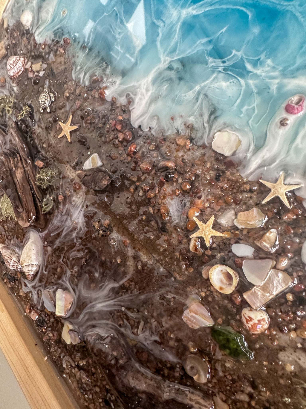 Ocean Dreamscape - Décoration murale 3D faite à la main avec du vrai sable et des coquillages