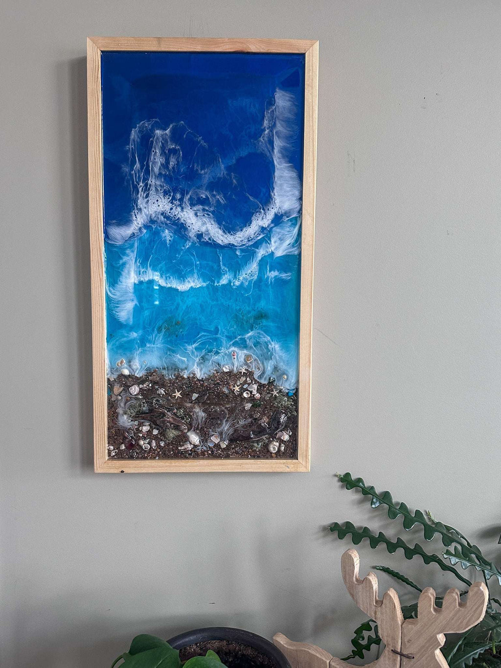Ocean Dreamscape - Décoration murale 3D faite à la main avec du vrai sable et des coquillages