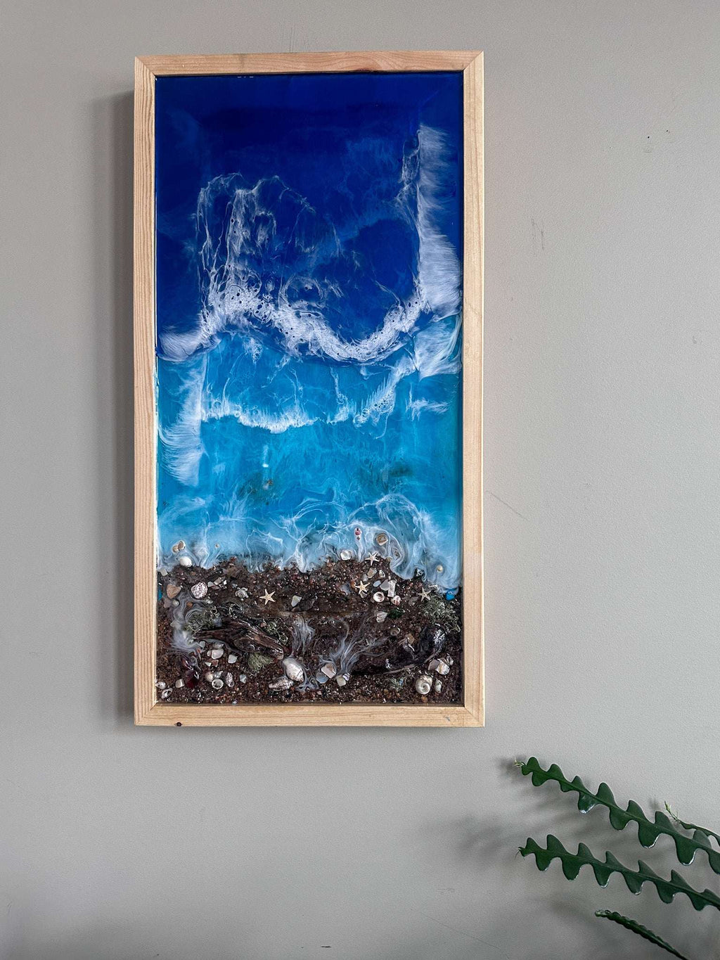 Ocean Dreamscape - Décoration murale 3D faite à la main avec du vrai sable et des coquillages