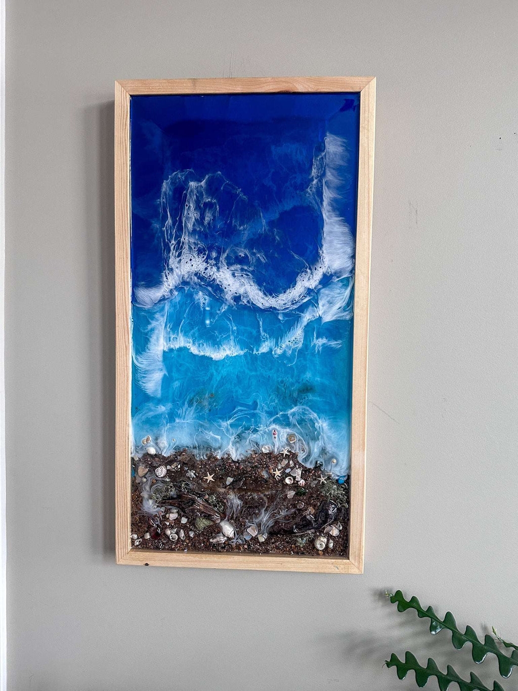 Ocean Dreamscape - Décoration murale 3D faite à la main avec du vrai sable et des coquillages