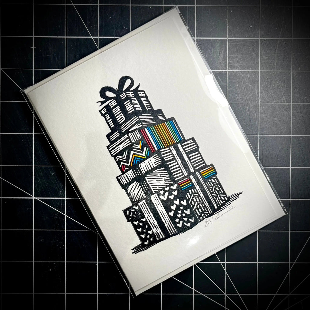 Rainbow Presents Holiday Card | LINOCUT CARD