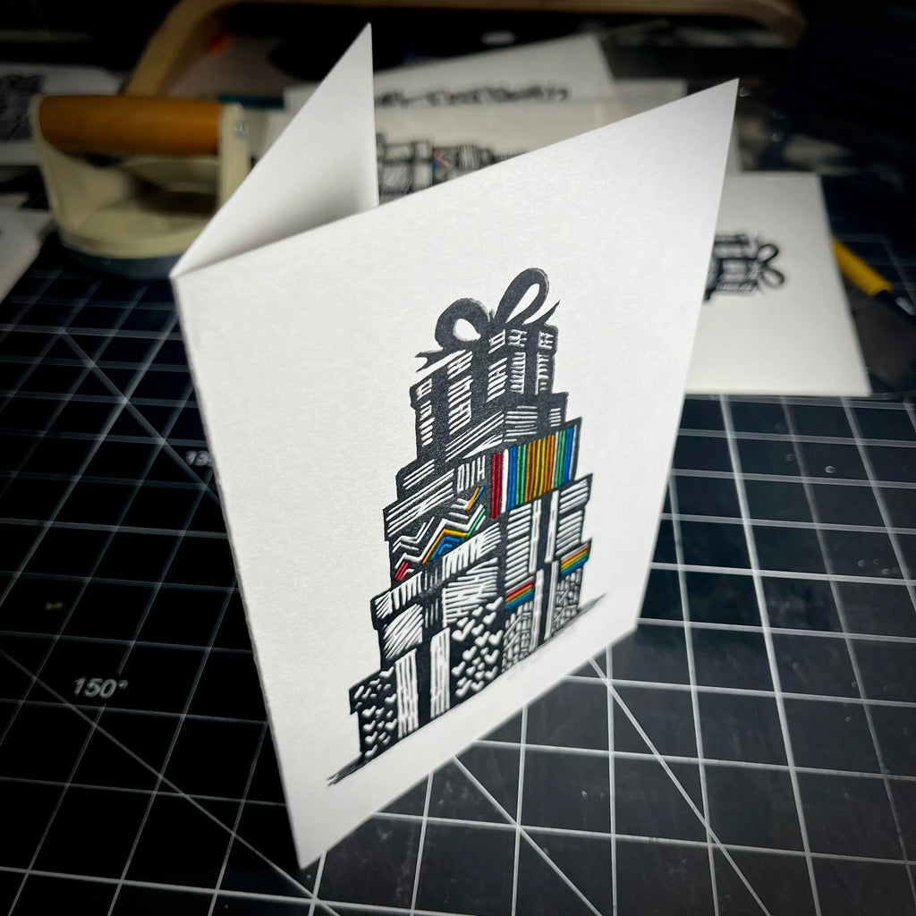 Rainbow Presents Holiday Card | LINOCUT CARD