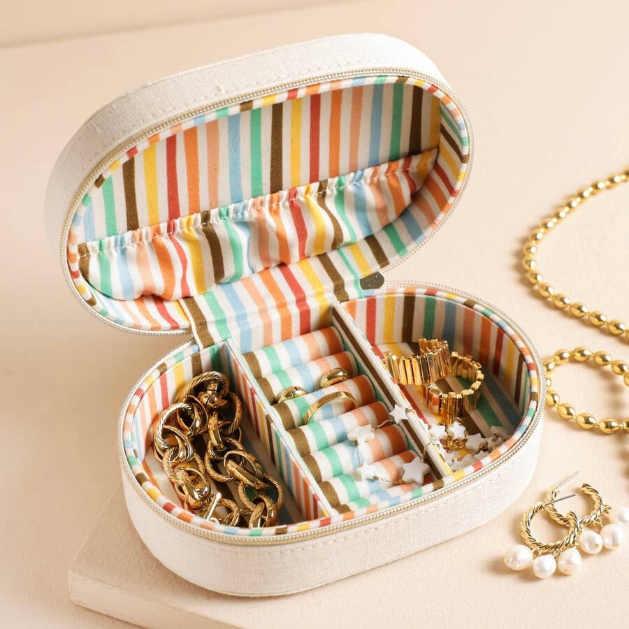 Embroidered 'Ciao Bella' Oval Travel Jewellery Case